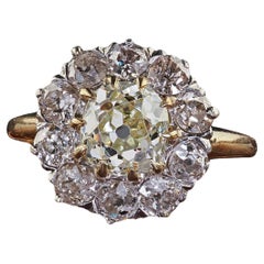 Bague de fiançailles édouardienne ancienne en or 14 carats et platine avec diamant taille vieille mine - GIA