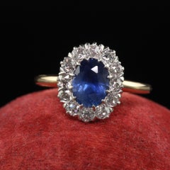 Antique Edwardian 14K Gold and Platinum Sapphire Diamond Engagement Ring - GIA