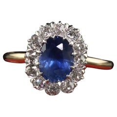 Antique Edwardian 14K Gold and Platinum Sapphire Diamond Engagement Ring - GIA