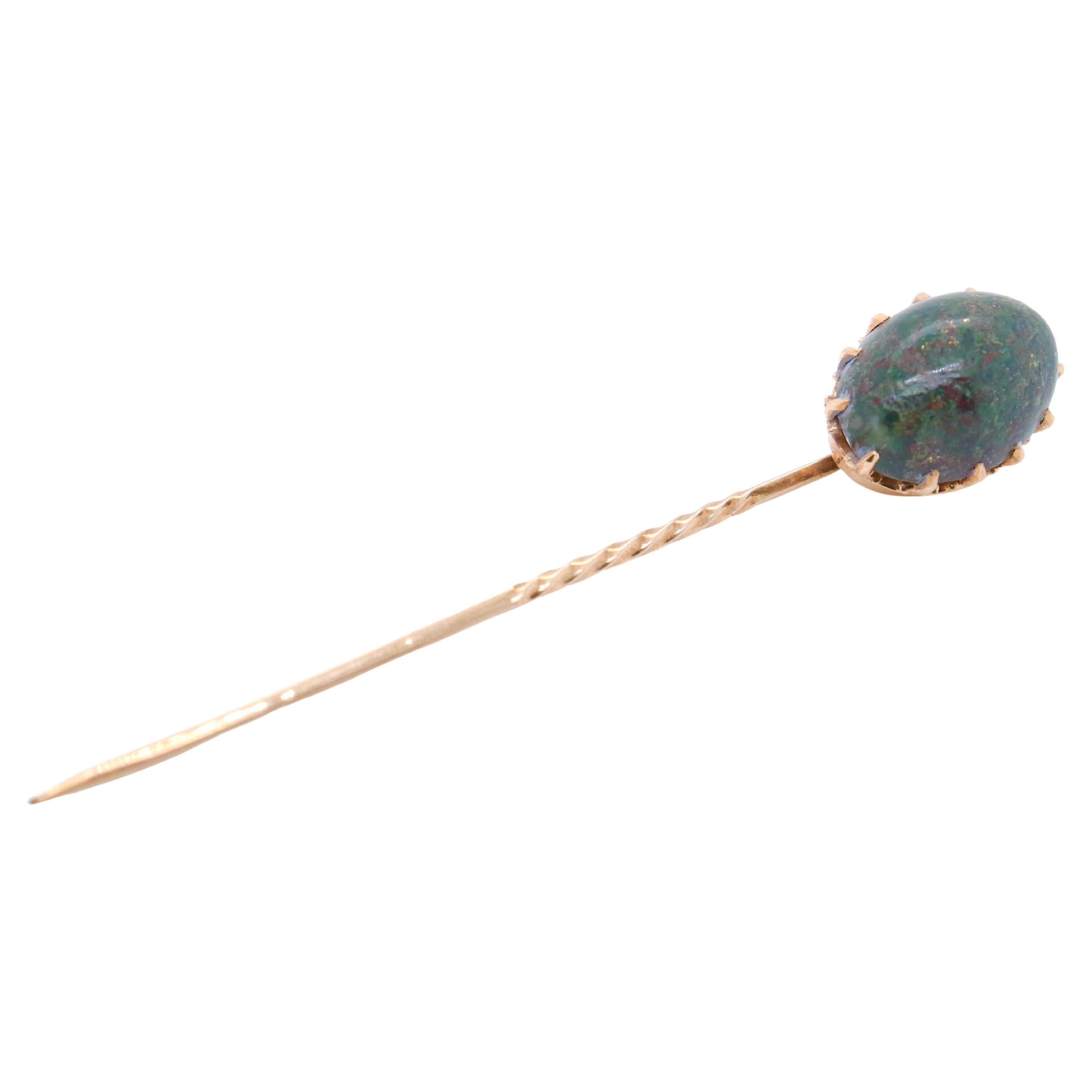 Antique Edwardian 14k Gold and Bloodstone Cabochon Stick Pin For Sale