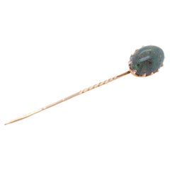 Antique Edwardian 14k Gold and Bloodstone Cabochon Stick Pin