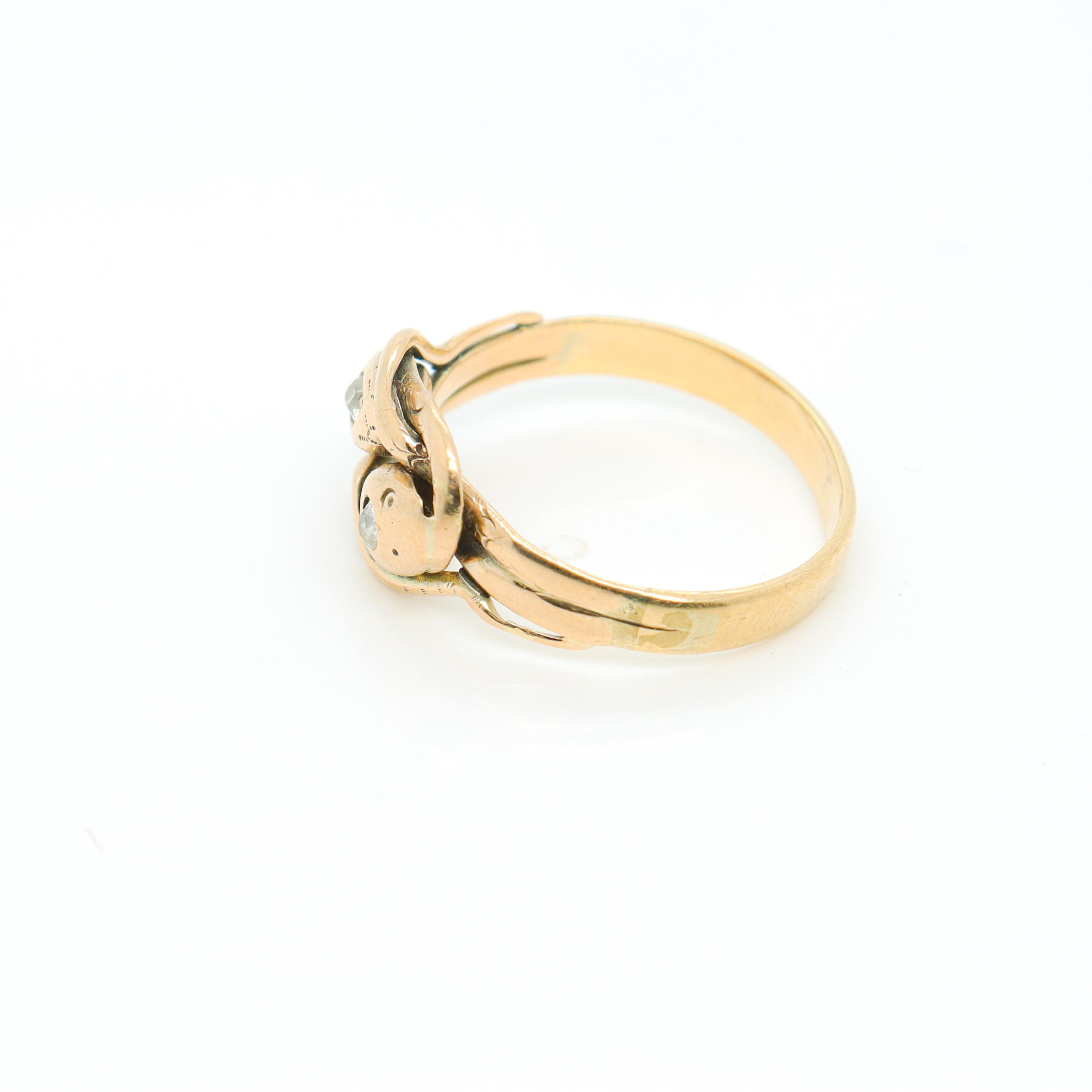 Antique Edwardian 14k Gold & Diamond Snake Ring In Fair Condition For Sale In Philadelphia, PA