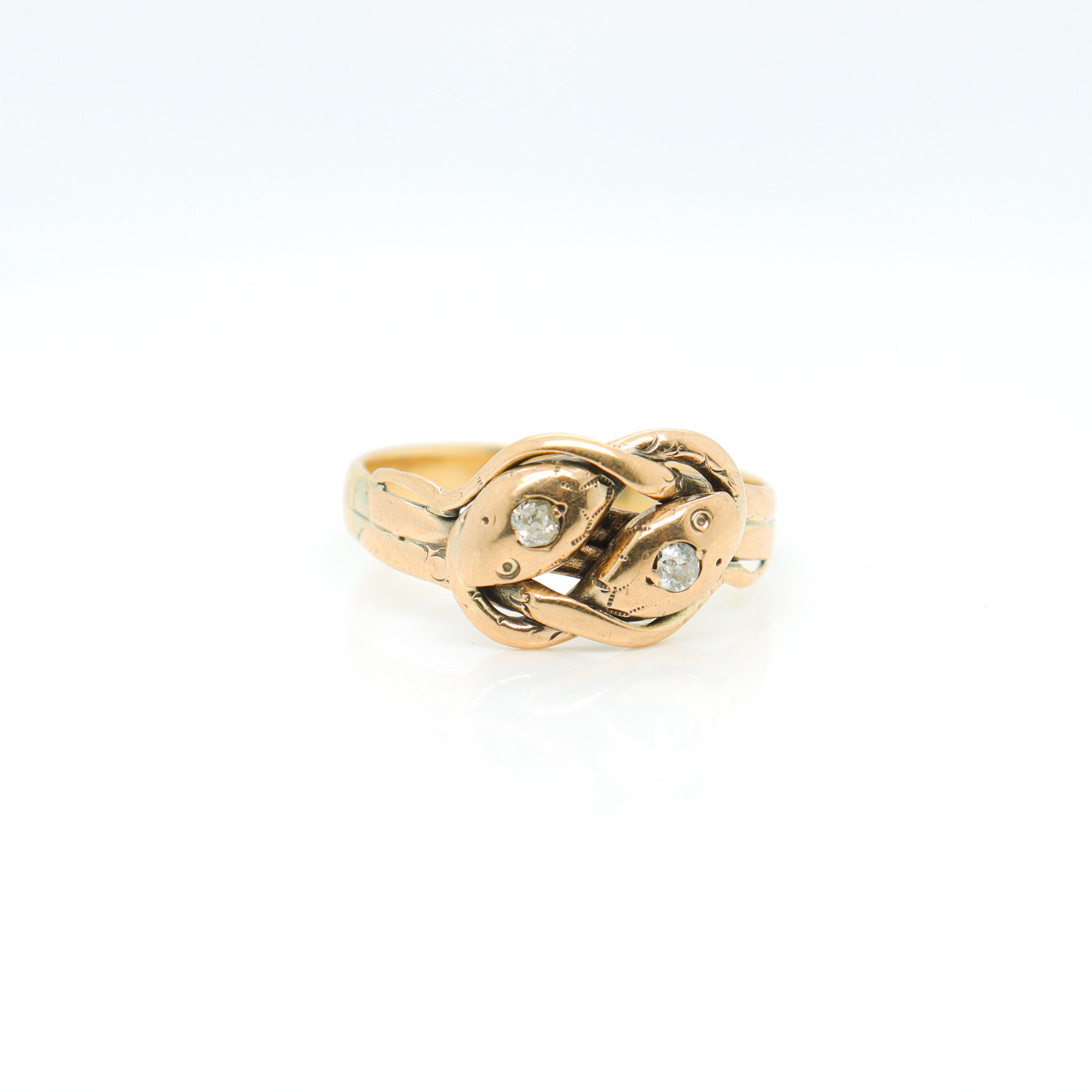 Antique Edwardian 14k Gold & Diamond Snake Ring For Sale 1