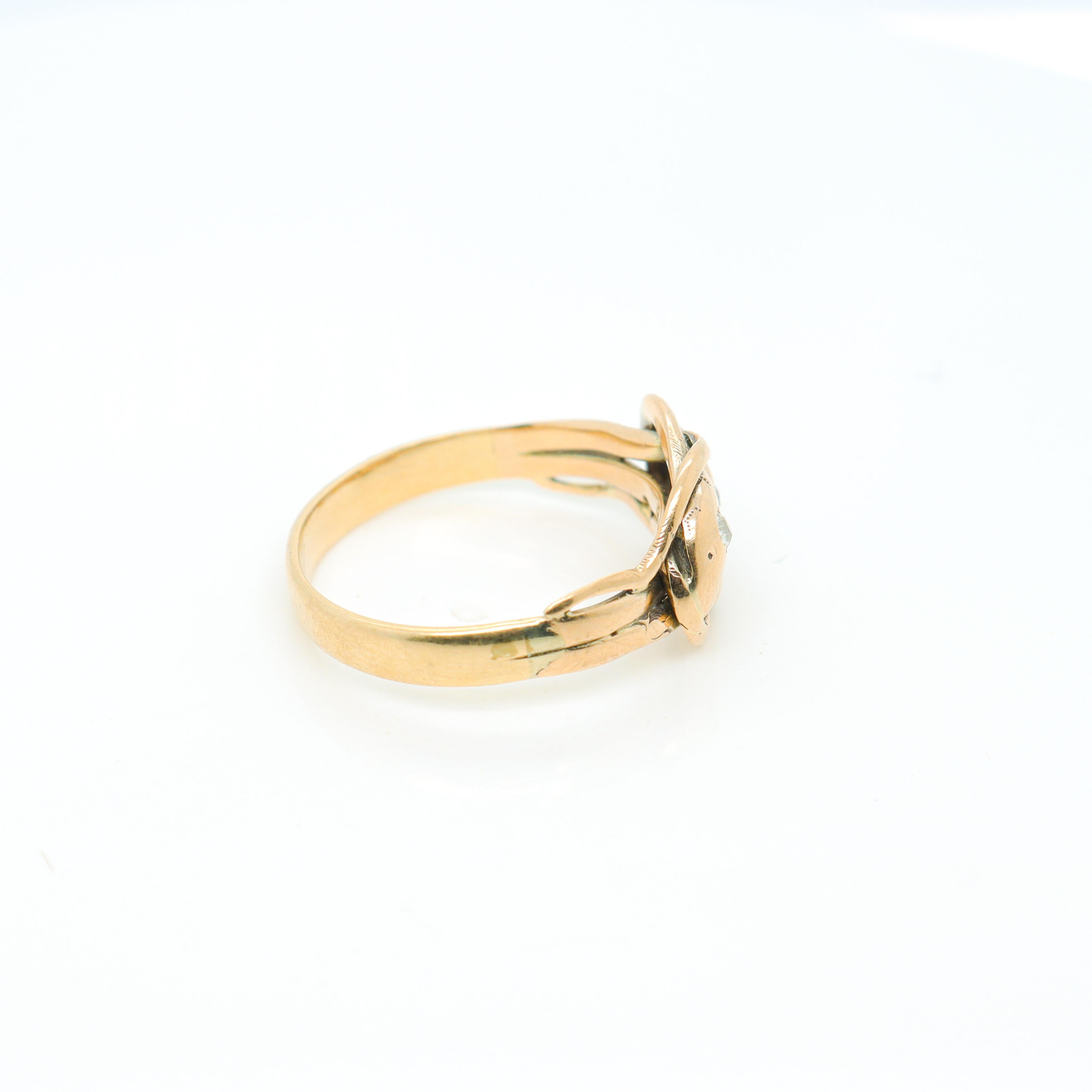 Antique Edwardian 14k Gold & Diamond Snake Ring For Sale 2