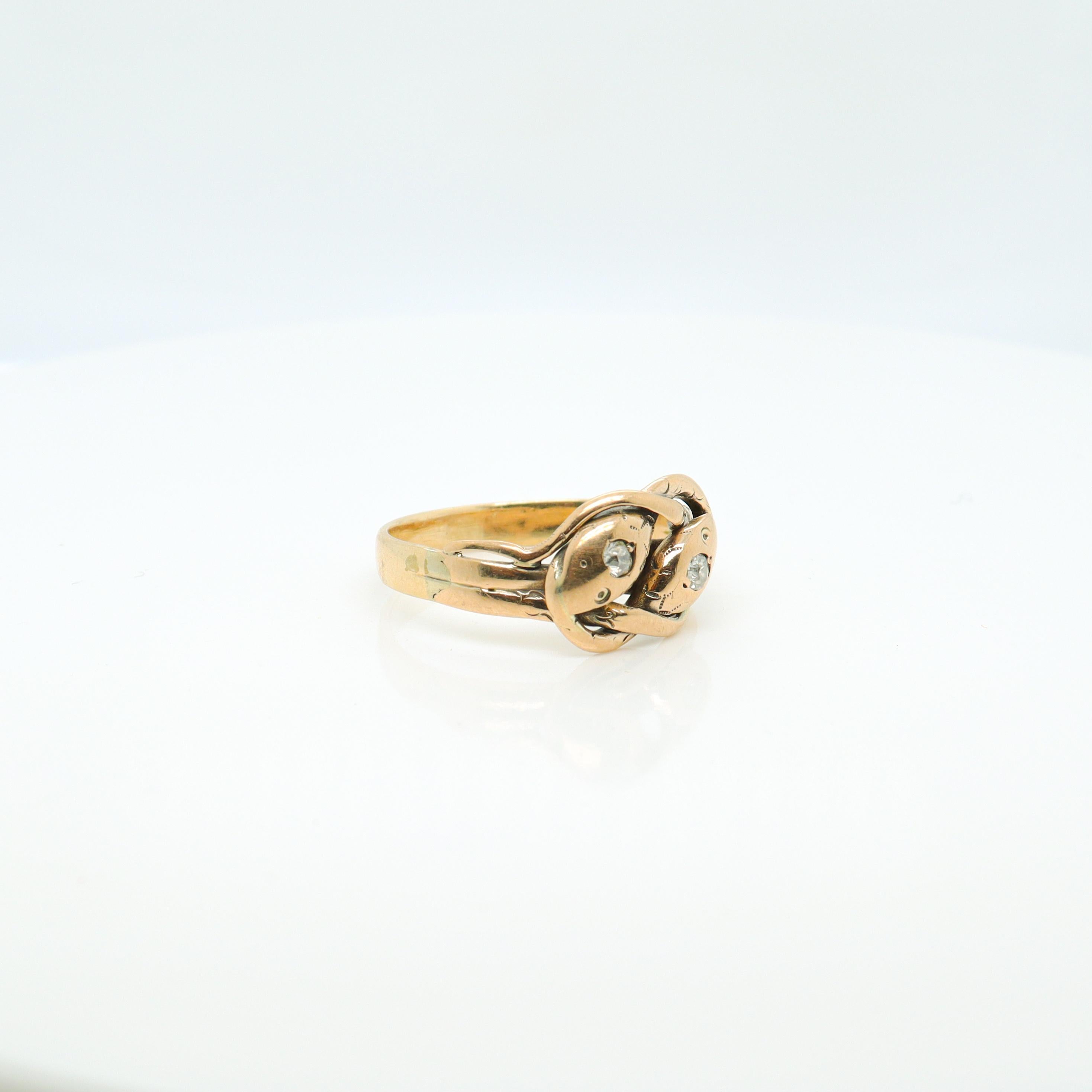 Antique Edwardian 14k Gold & Diamond Snake Ring For Sale 3