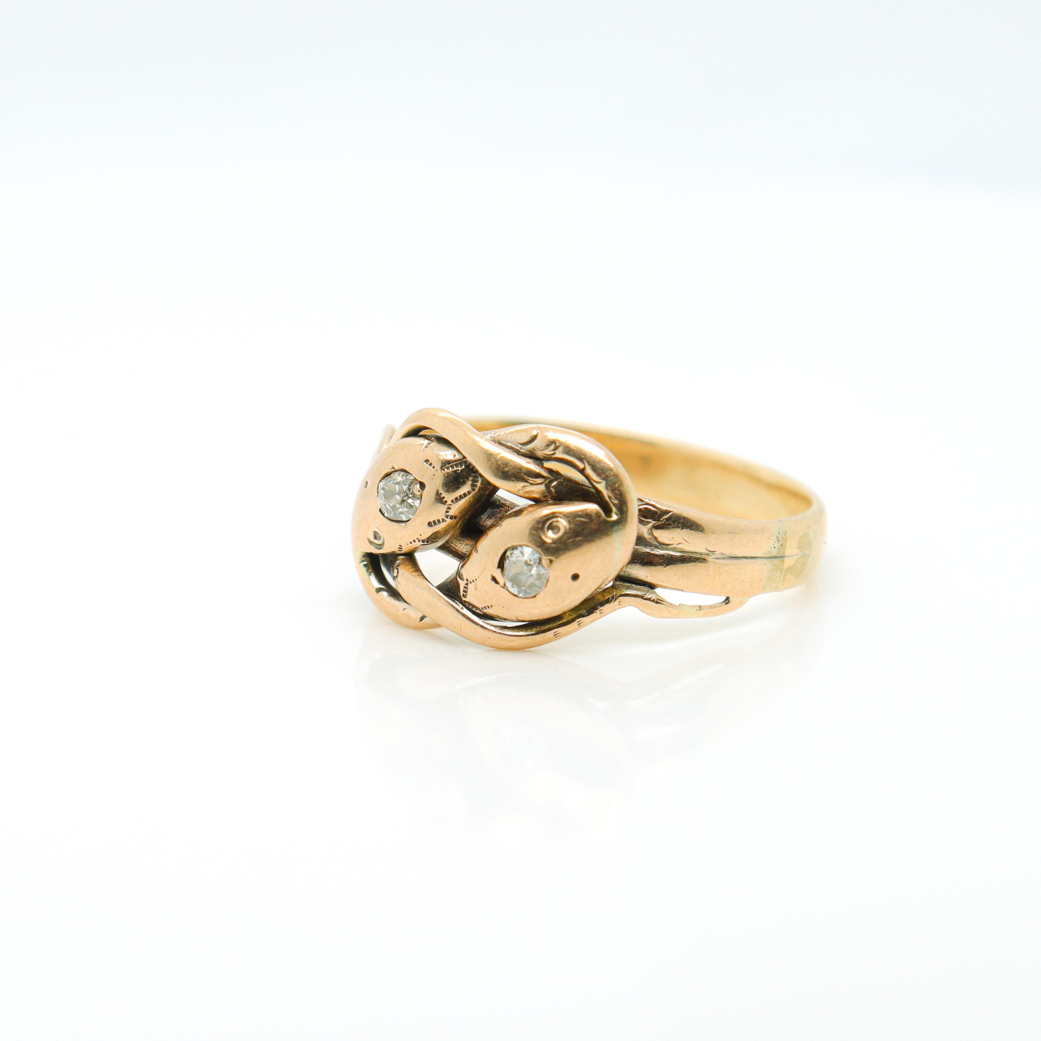 Antique Edwardian 14k Gold & Diamond Snake Ring For Sale