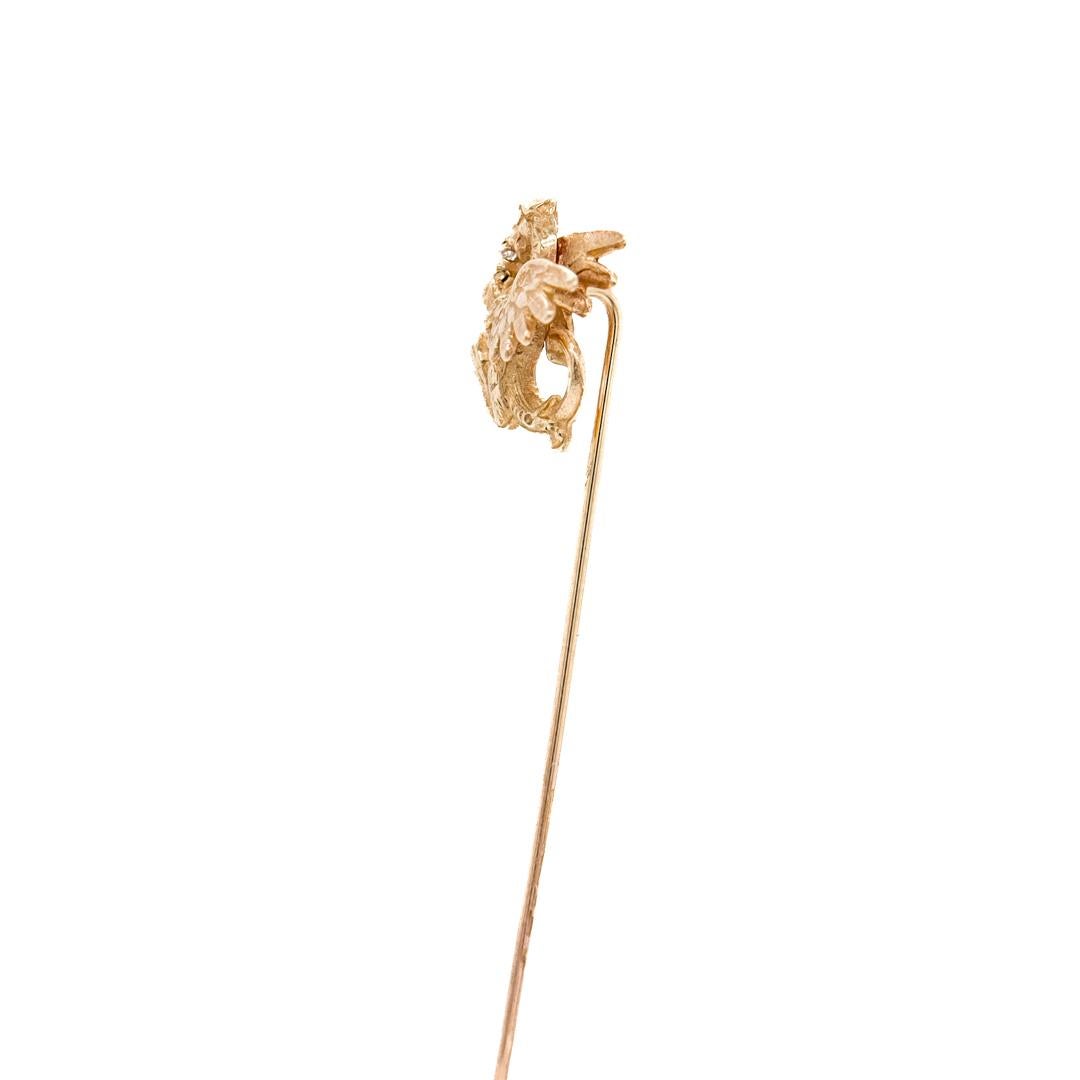 Women's or Men's Antique Edwardian 14k Gold Dragon Stick Pin For Sale