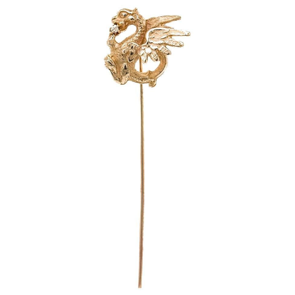 Antique Edwardian 14k Gold Dragon Stick Pin For Sale