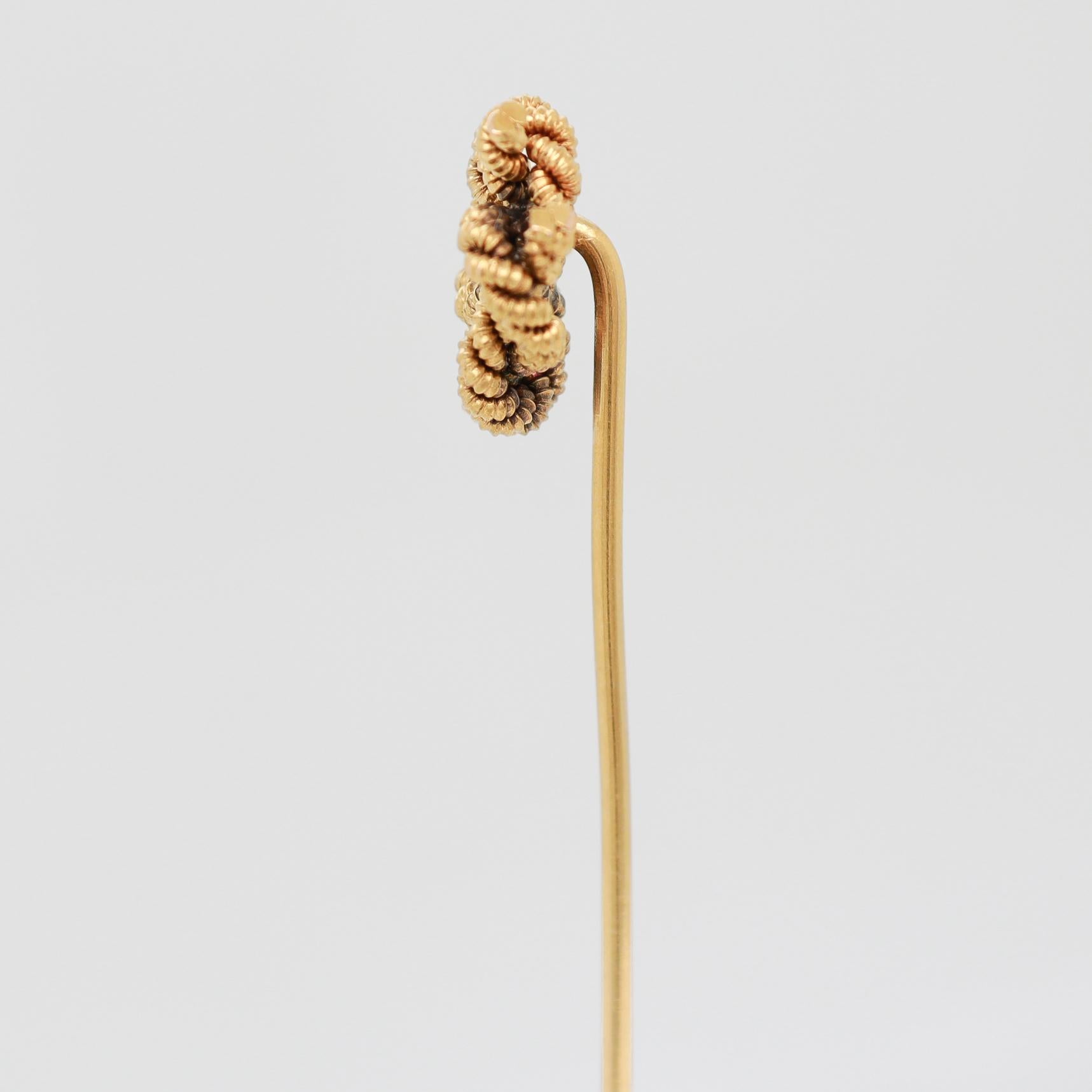 Antique Edwardian 14k Gold Figural Rope Twist Double Love Knot Stickpin For Sale 1