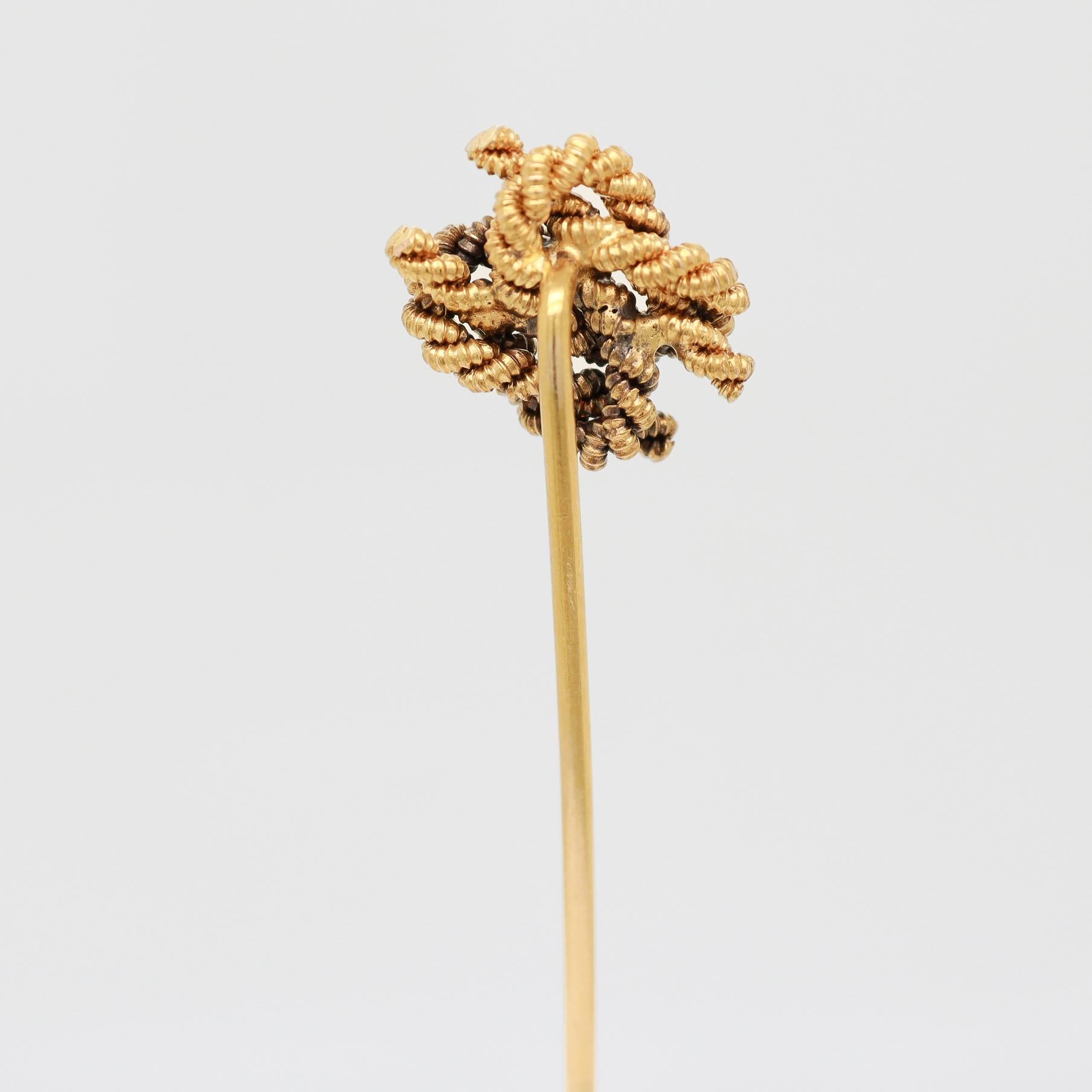 Antique Edwardian 14k Gold Figural Rope Twist Double Love Knot Stickpin For Sale 2