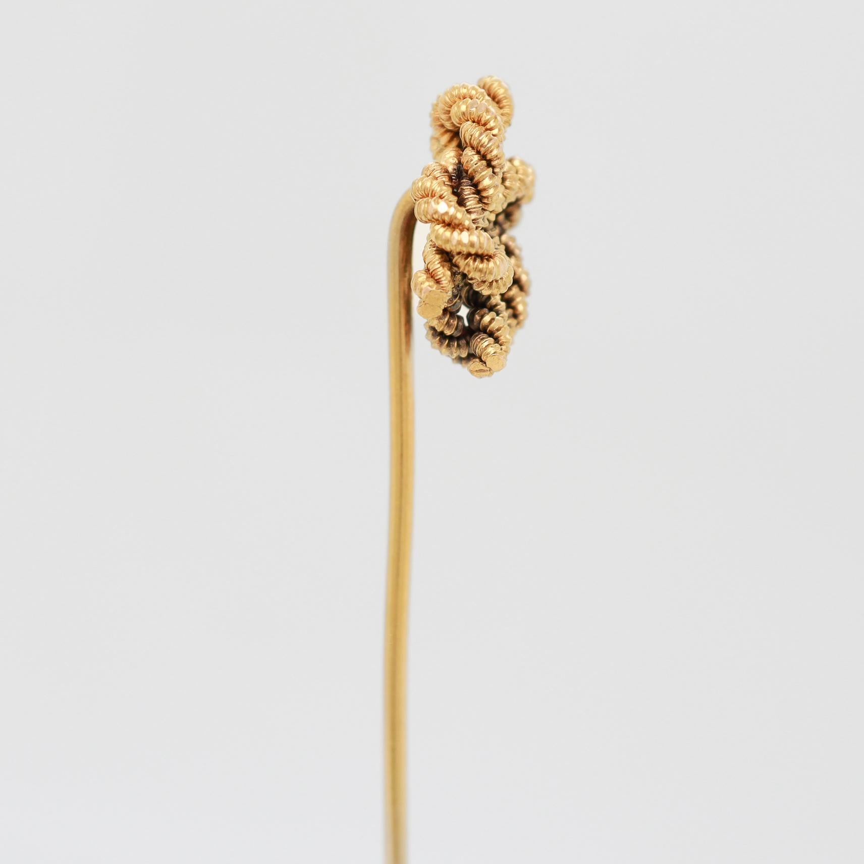 Antique Edwardian 14k Gold Figural Rope Twist Double Love Knot Stickpin For Sale 3