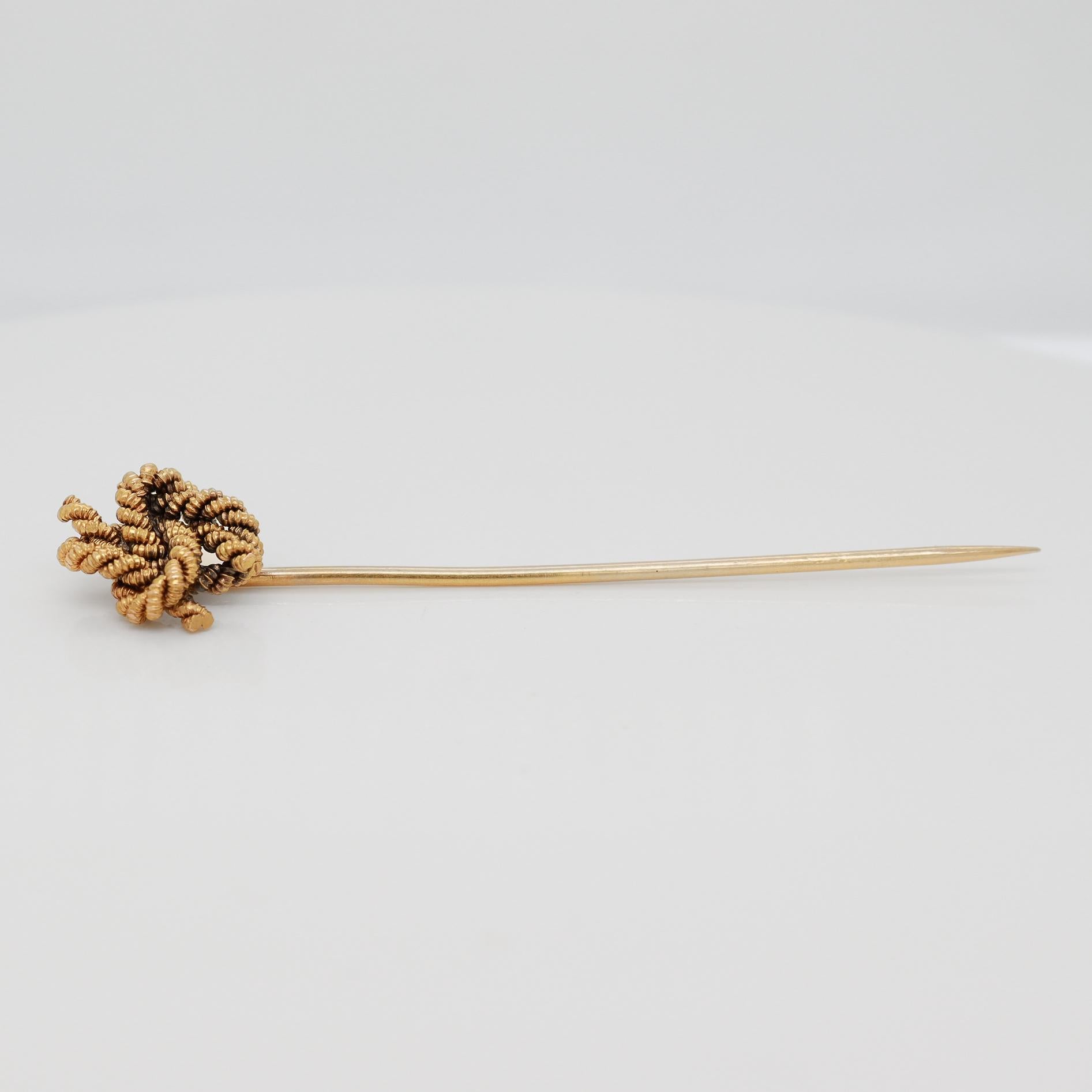 Antique Edwardian 14k Gold Figural Rope Twist Double Love Knot Stickpin For Sale 5
