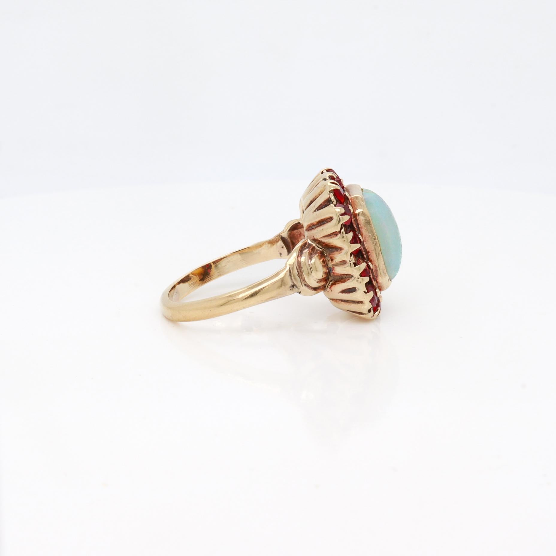 Antique Edwardian 14K Gold, Opal, & Paste Signet Style Ring For Sale 6