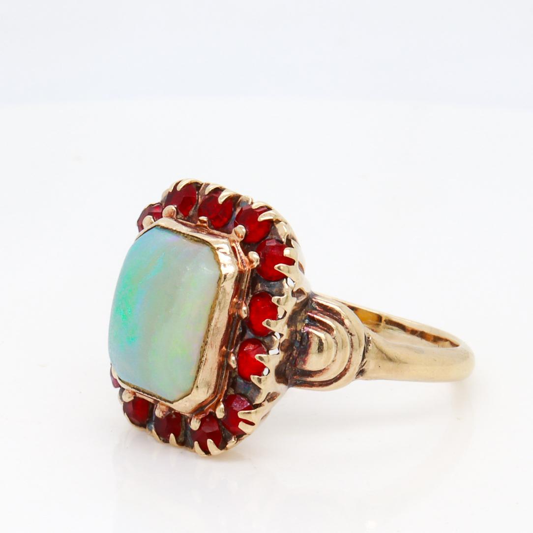 Antique Edwardian 14K Gold, Opal, & Paste Signet Style Ring For Sale 7