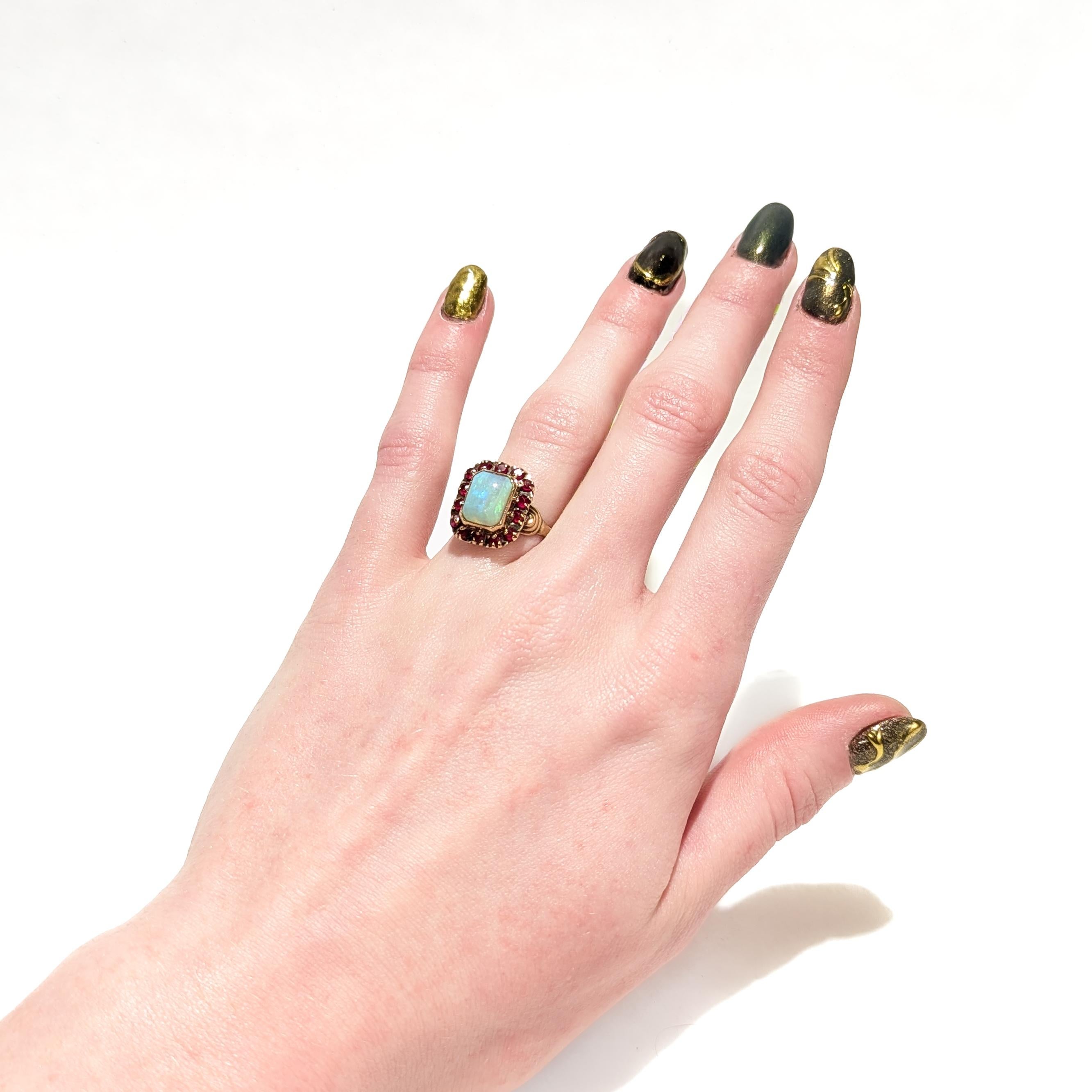 Cabochon Antique Edwardian 14K Gold, Opal, & Paste Signet Style Ring For Sale