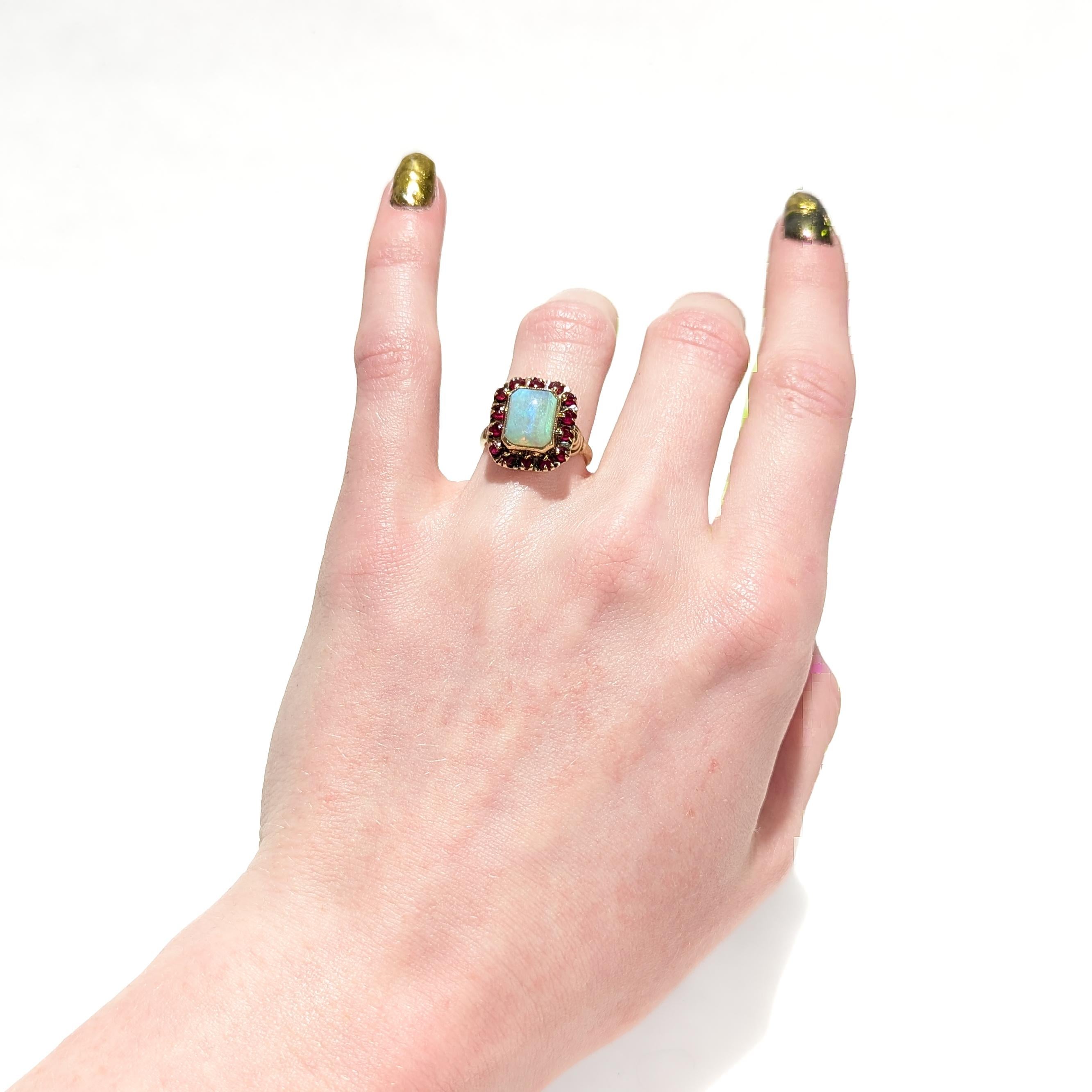 Antique Edwardian 14K Gold, Opal, & Paste Signet Style Ring In Fair Condition For Sale In Philadelphia, PA