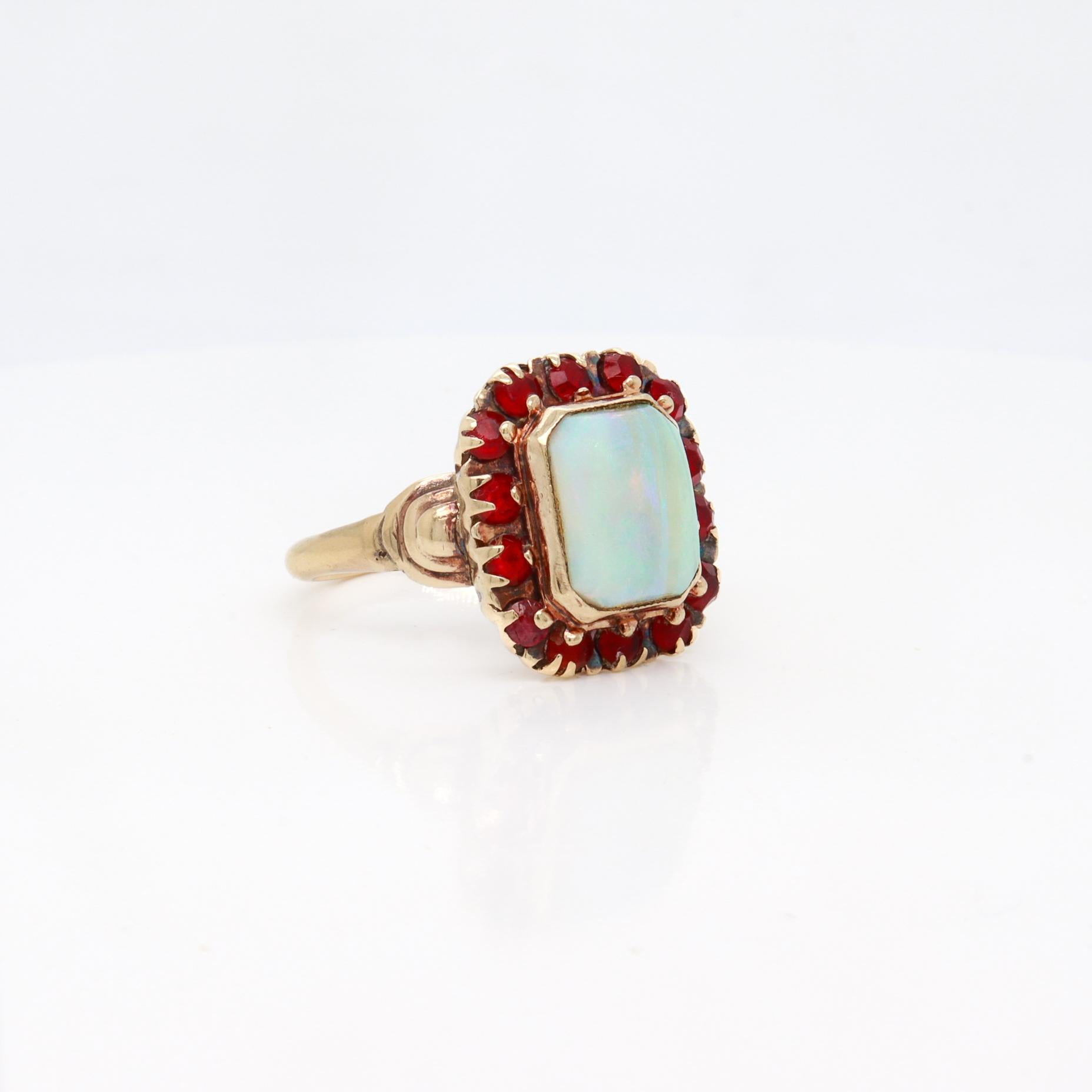 Women's Antique Edwardian 14K Gold, Opal, & Paste Signet Style Ring For Sale