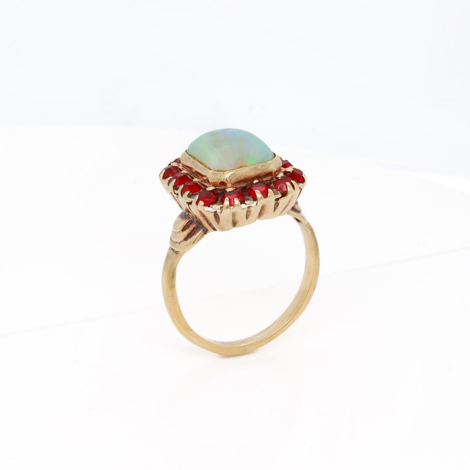 Antique Edwardian 14K Gold, Opal, & Paste Signet Style Ring For Sale 1