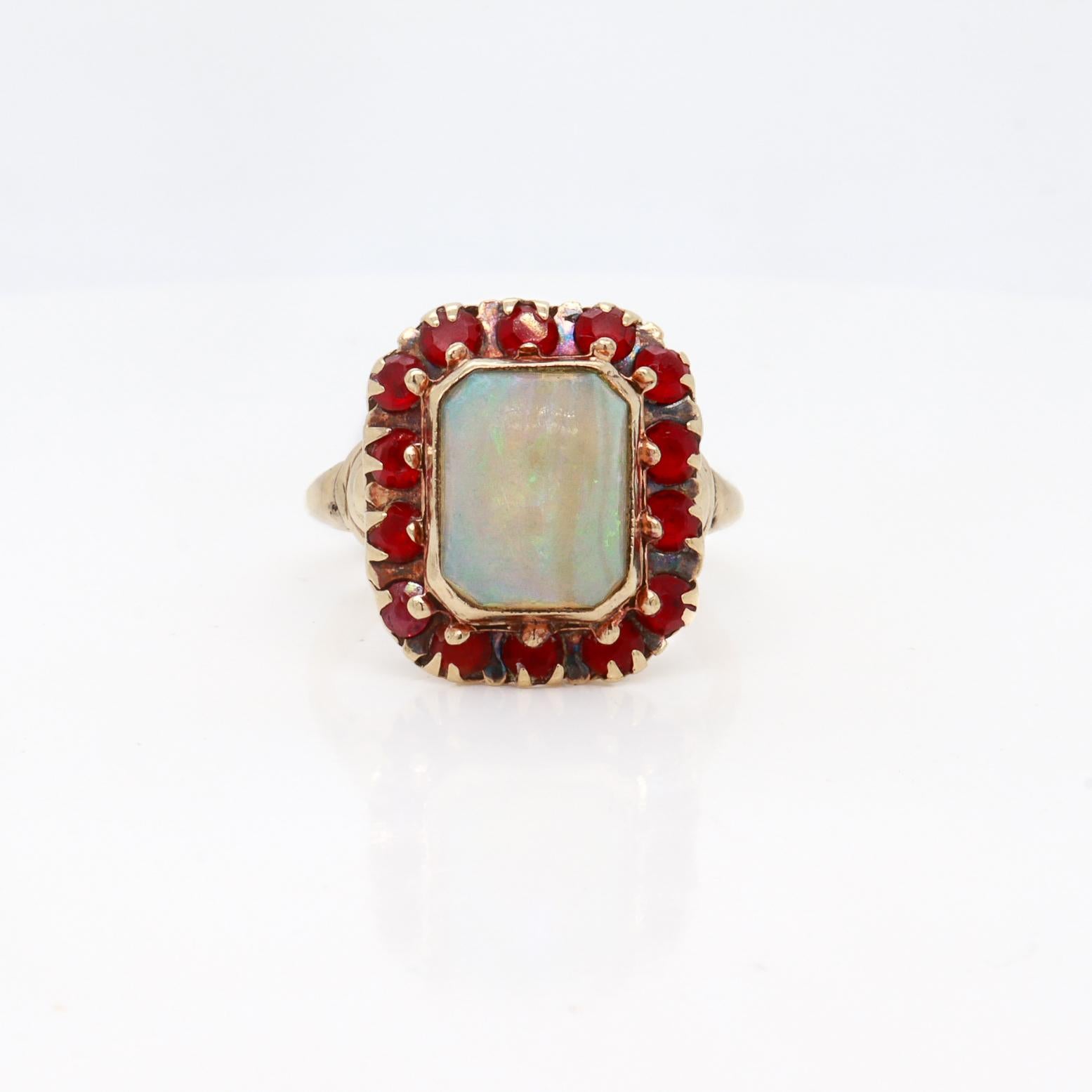 Antique Edwardian 14K Gold, Opal, & Paste Signet Style Ring For Sale 2