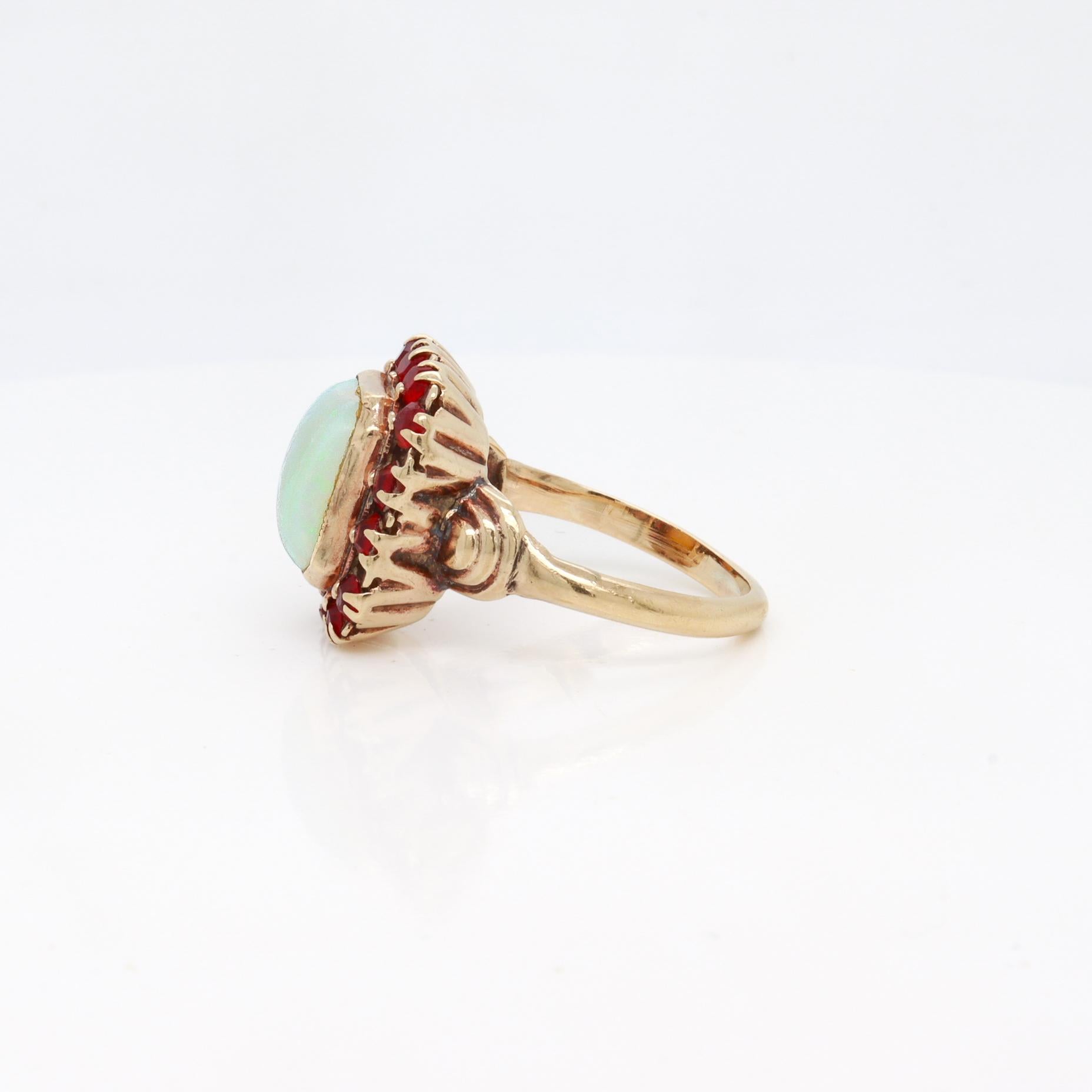 Antique Edwardian 14K Gold, Opal, & Paste Signet Style Ring For Sale 4