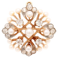 Antique Edwardian 14k Gold, Pearl, 
Diamond Convertible Brooch / Pendant