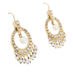 Antique Edwardian 14K Gold Pearl Drop Earrings, Circa 1900