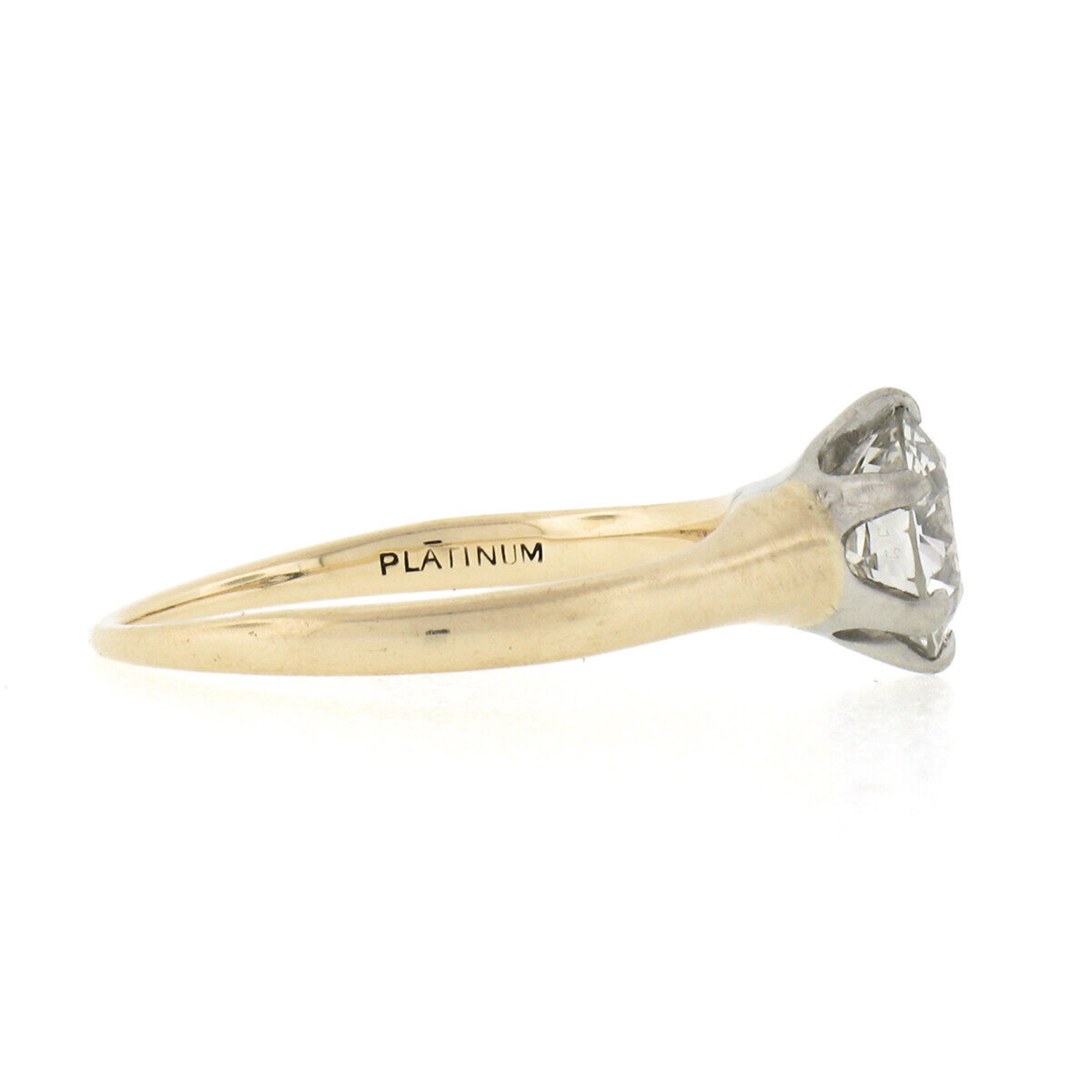 Antiker antiker edwardianischer Verlobungsring 14k Gold &amp; Platin GIA europäischer Diamant Solitär (Alteuropäischer Schliff) im Angebot