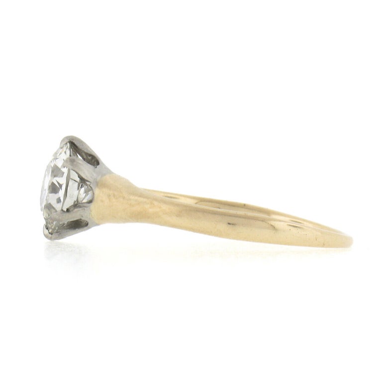 Women's Antique Edwardian 14k Gold & Plat GIA European Diamond Solitaire Engagement Ring For Sale