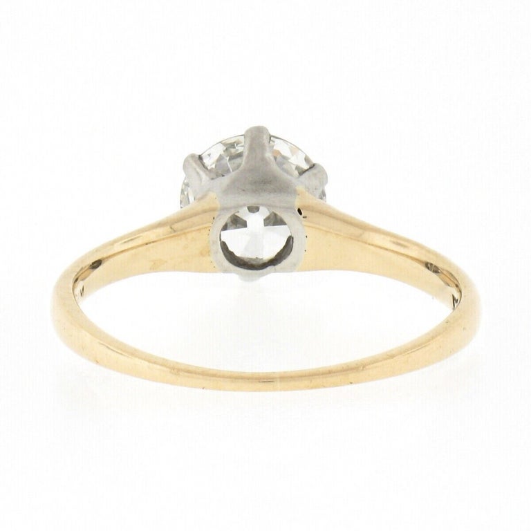 Antique Edwardian 14k Gold & Plat GIA European Diamond Solitaire Engagement Ring For Sale 1