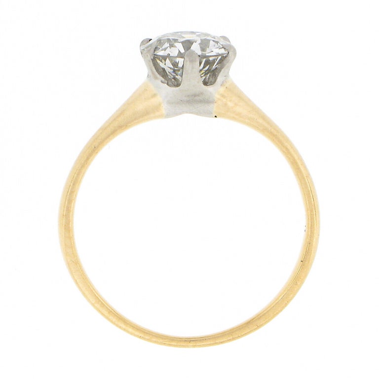 Antique Edwardian 14k Gold & Plat GIA European Diamond Solitaire Engagement Ring For Sale 2