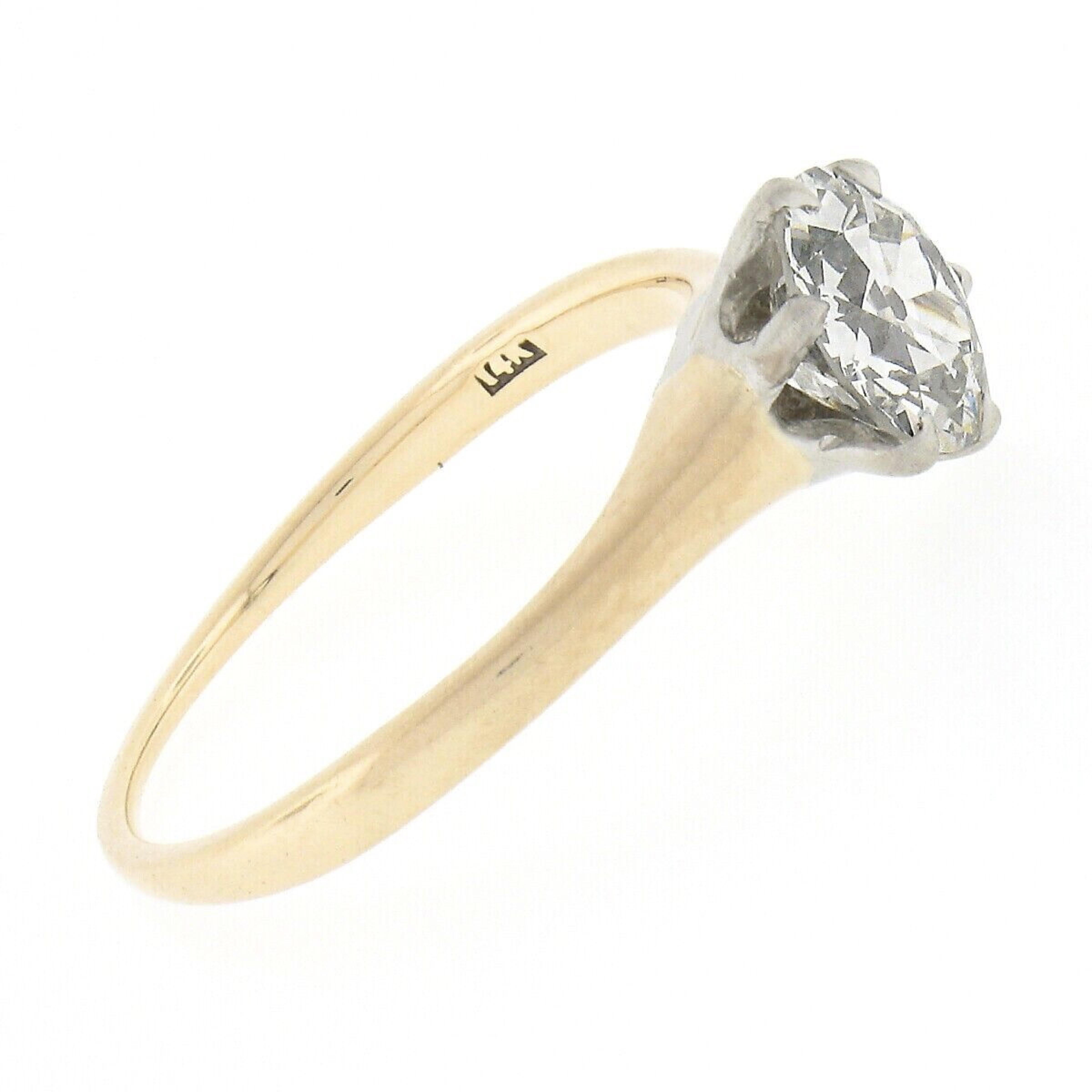 Antique Edwardian 14k Gold & Plat GIA European Diamond Solitaire Engagement Ring For Sale 2