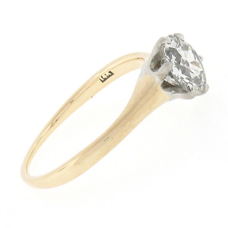 Antique Edwardian 14k Gold & Plat GIA European Diamond Solitaire Engagement Ring For Sale 3