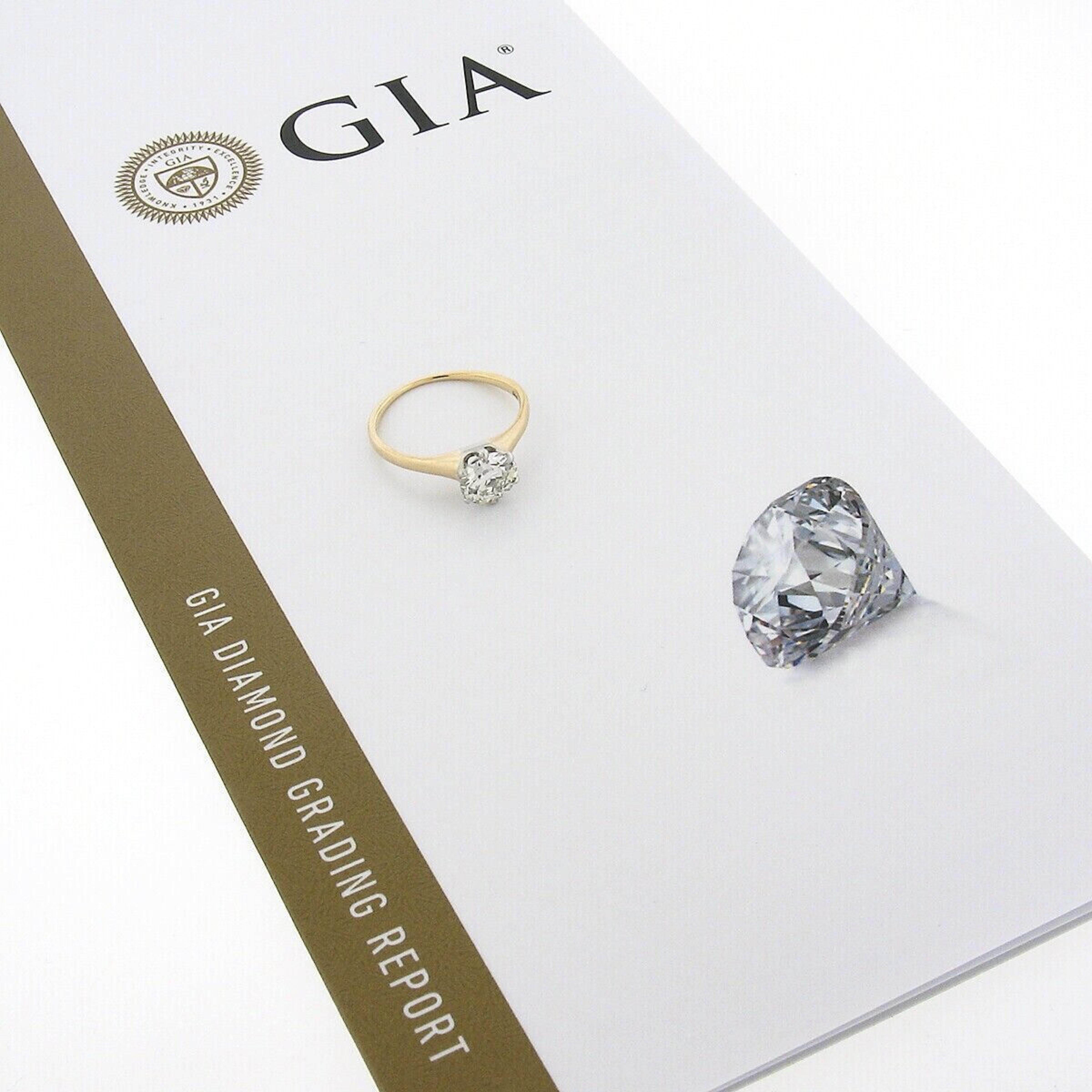 Antiker antiker edwardianischer Verlobungsring 14k Gold &amp; Platin GIA europäischer Diamant Solitär im Angebot 3
