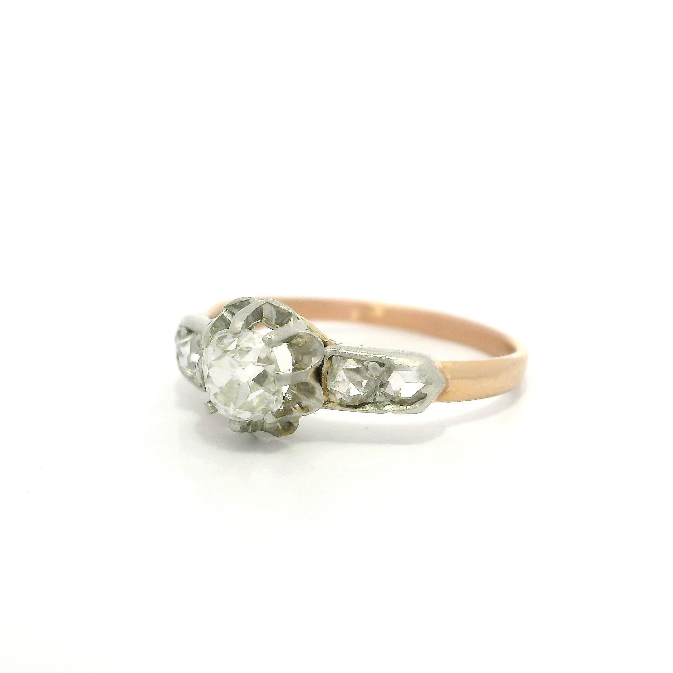 Antico anello edoardiano in oro 14k e platino con solitario di diamanti da 0,42 ct. in vendita 4