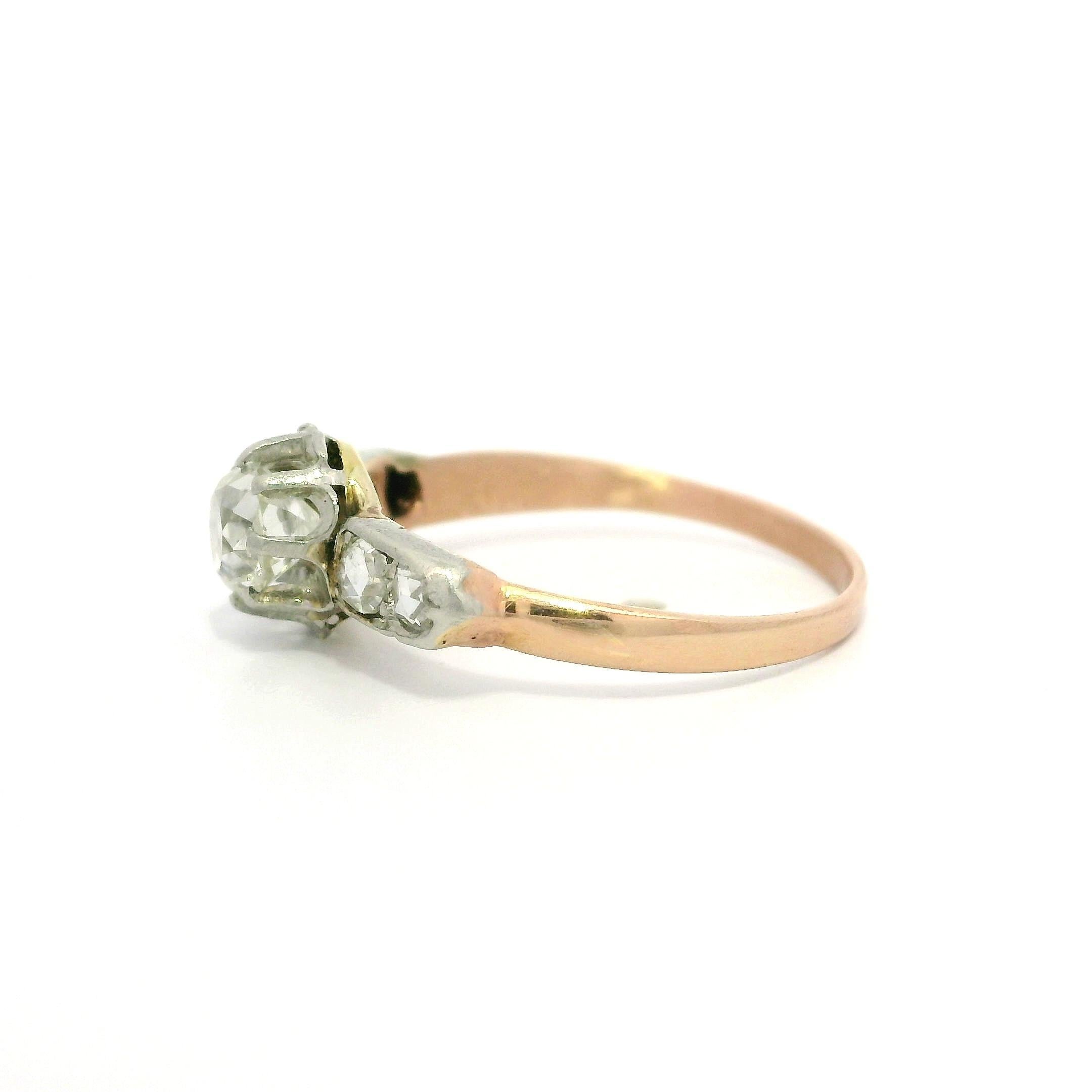 Antico anello edoardiano in oro 14k e platino con solitario di diamanti da 0,42 ct. in vendita 5