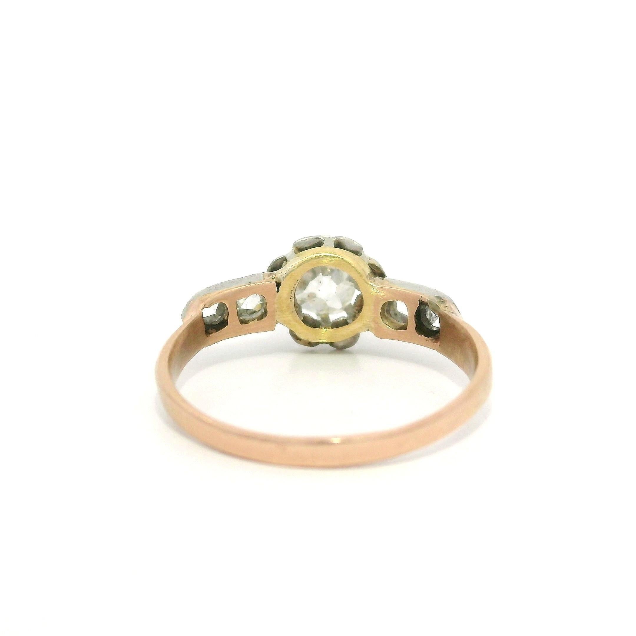 Antico anello edoardiano in oro 14k e platino con solitario di diamanti da 0,42 ct. in vendita 6