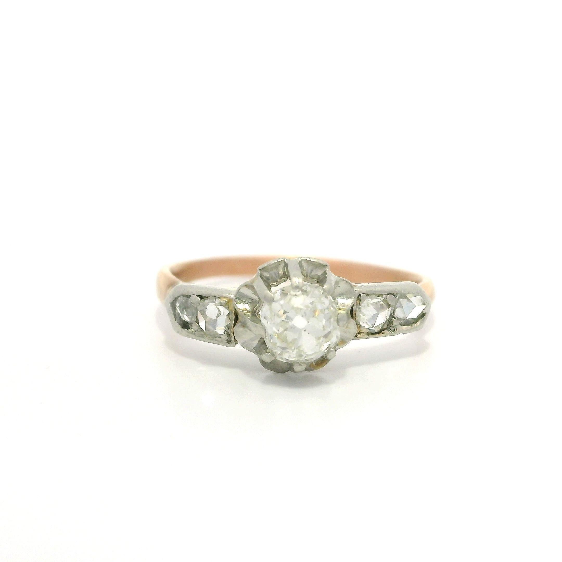 Antico anello edoardiano in oro 14k e platino con solitario di diamanti da 0,42 ct. in vendita 7
