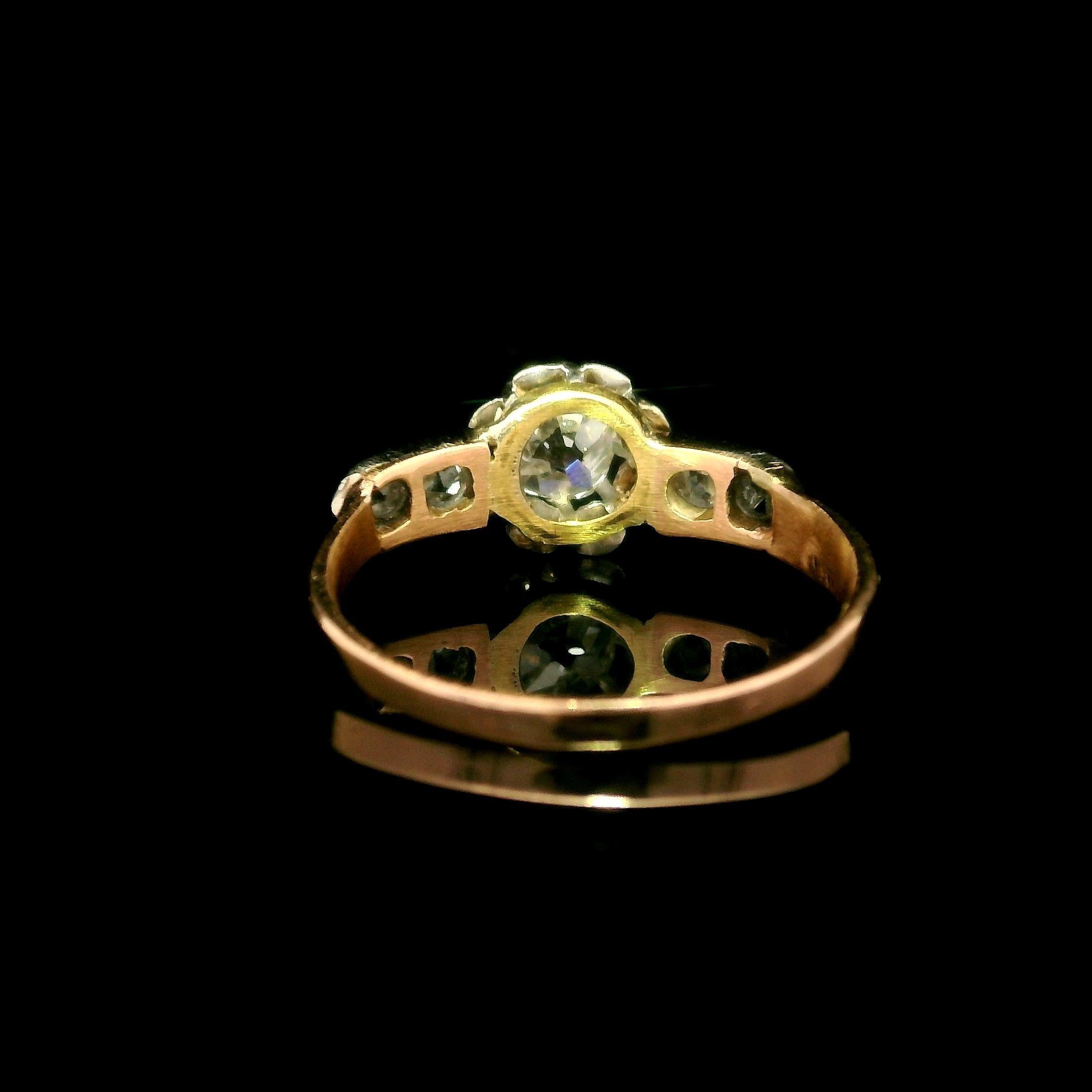Antico anello edoardiano in oro 14k e platino con solitario di diamanti da 0,42 ct. in vendita 1