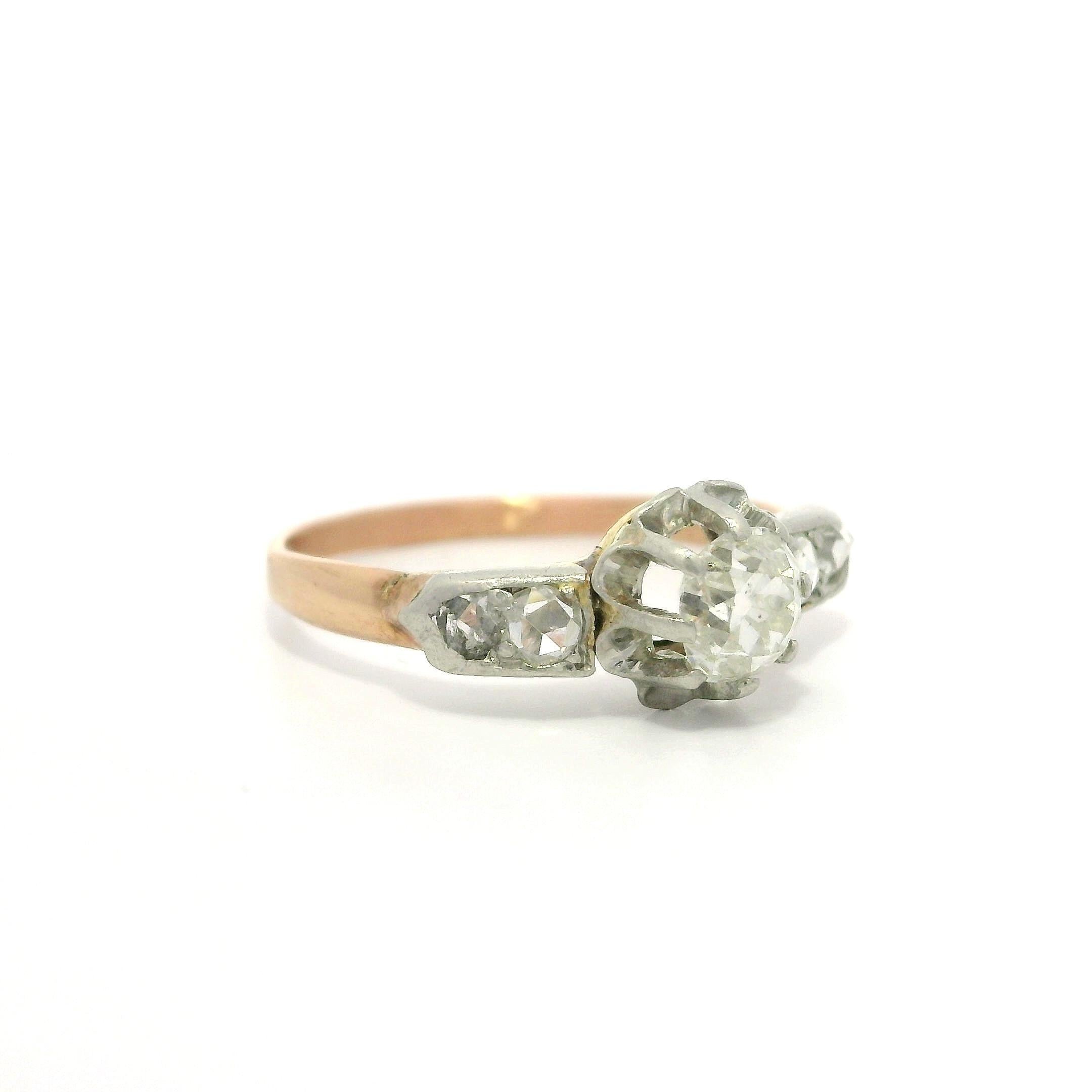 Antico anello edoardiano in oro 14k e platino con solitario di diamanti da 0,42 ct. in vendita 2