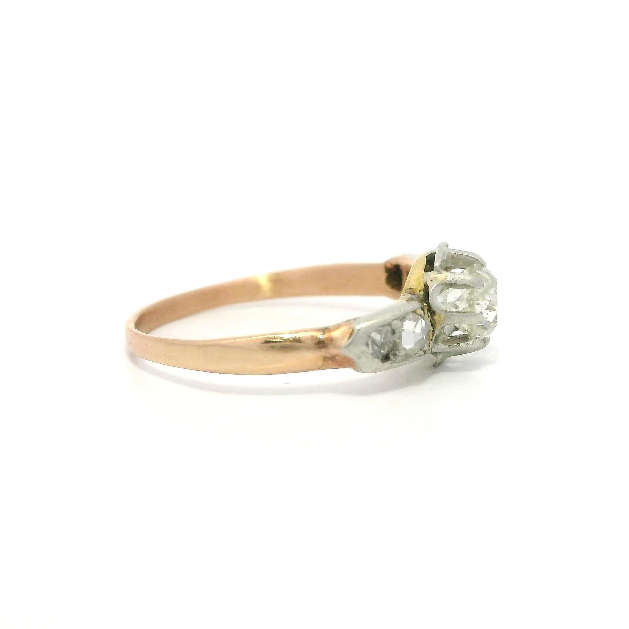Antico anello edoardiano in oro 14k e platino con solitario di diamanti da 0,42 ct. in vendita 3