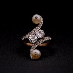 Antique Edwardian 14K Gold & Platinum 0.81ctw Old Cut Diamond and Pearl Ring