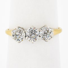 Antique Edwardian 14K Gold & Platinum 1.06ct Prong European Diamond 3 Stone Ring