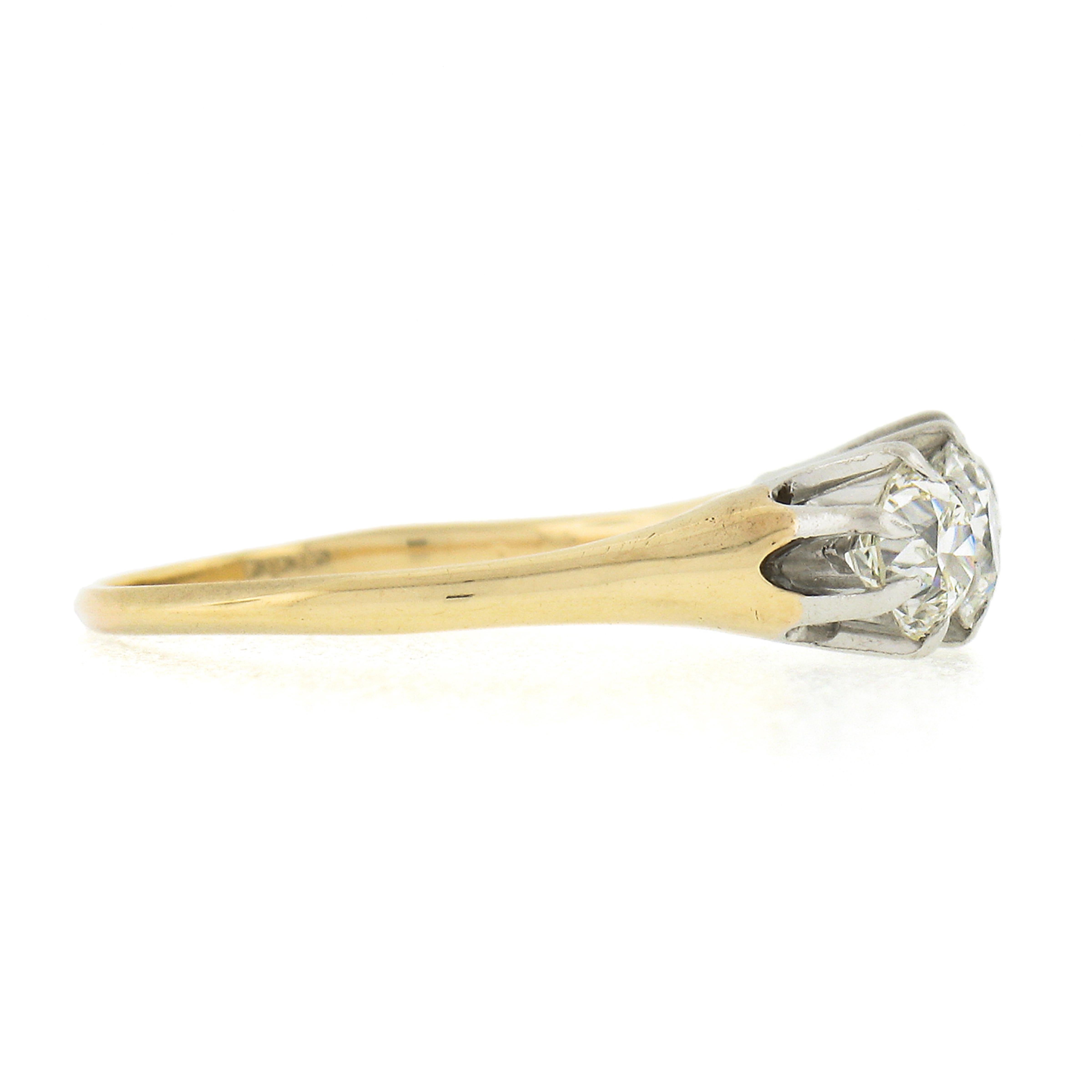 Women's Antique Edwardian 14K Gold & Platinum 1.06ct Prong European Diamond 3 Stone Ring