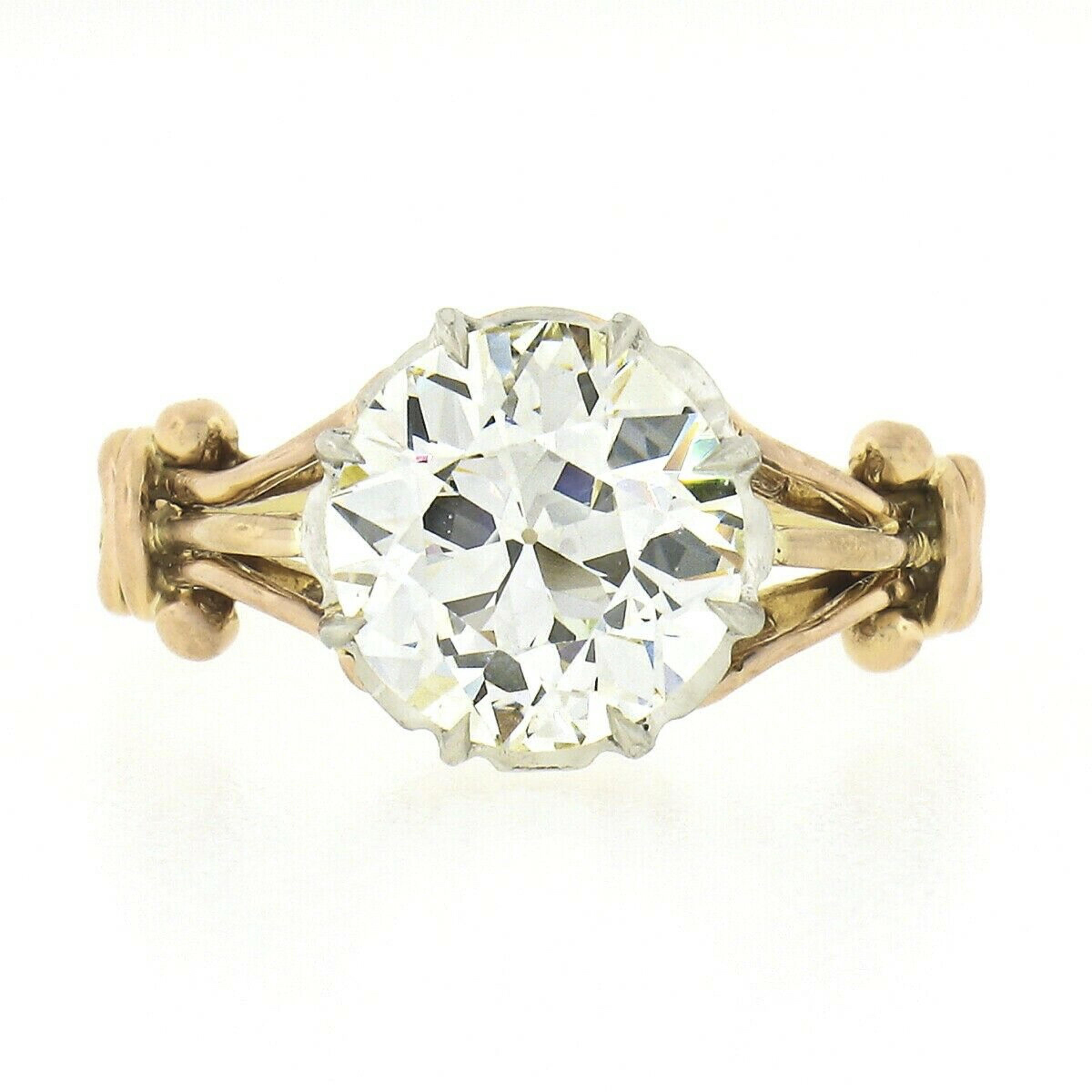 Antique Edwardian 14k Gold Platinum 2.01ctw GIA European Diamond Engagement Ring In Good Condition In Montclair, NJ