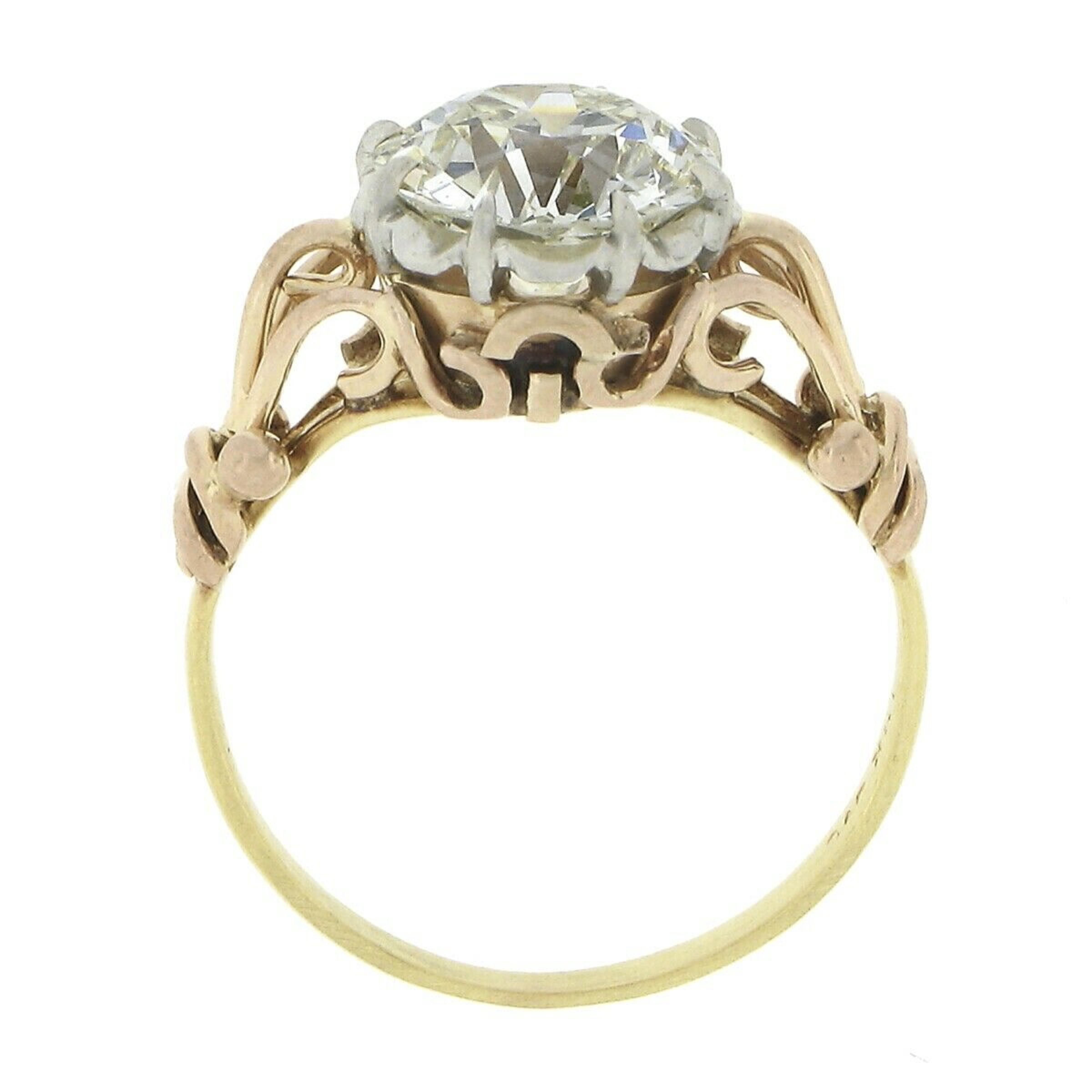 Antique Edwardian 14k Gold Platinum 2.01ctw GIA European Diamond Engagement Ring 3