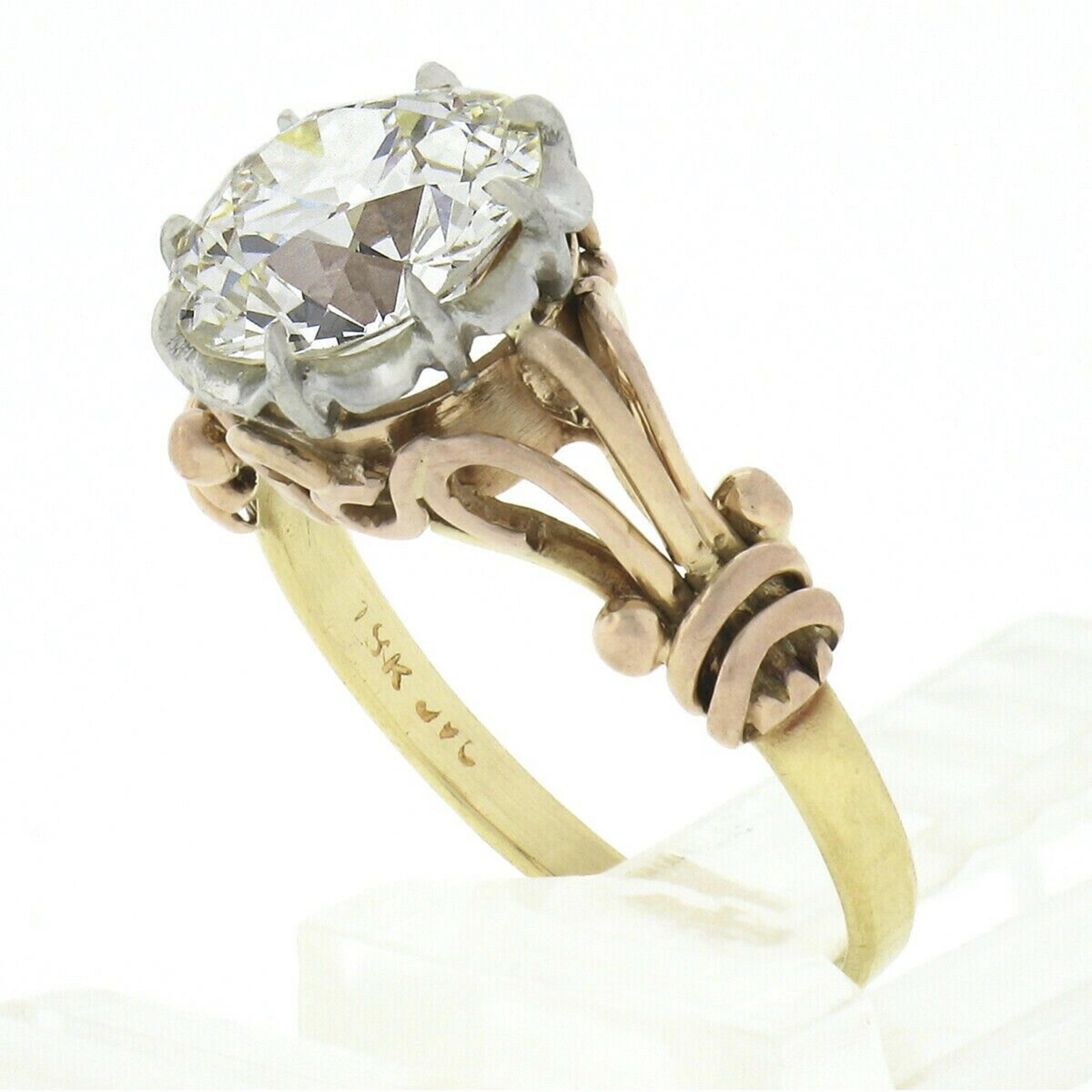 Antique Edwardian 14k Gold Platinum 2.01ctw GIA European Diamond Engagement Ring 4