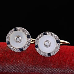 Antique Edwardian 14K Gold Platinum Diamond Sapphire Mother of Pearl Cufflinks