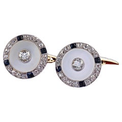 Antique Edwardian 14K Gold Platinum Diamond Sapphire Mother of Pearl Cufflinks