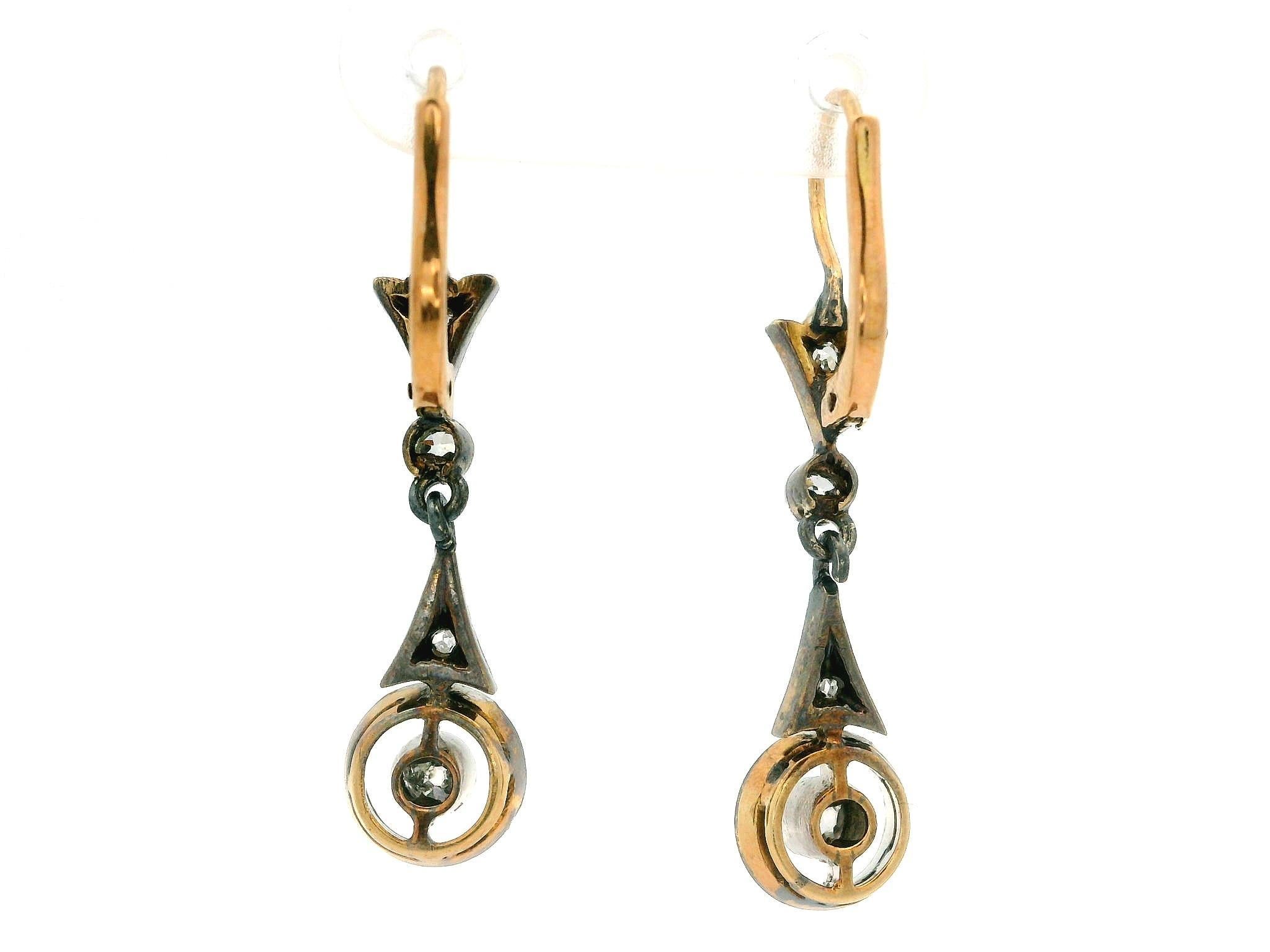 Antichi orecchini pendenti a fiore di tulipano in oro 14k e platino in vendita 5