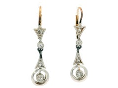 Pendants d'oreilles d'époque édouardienne en or 14 carats et platine avec tulipe et diamants